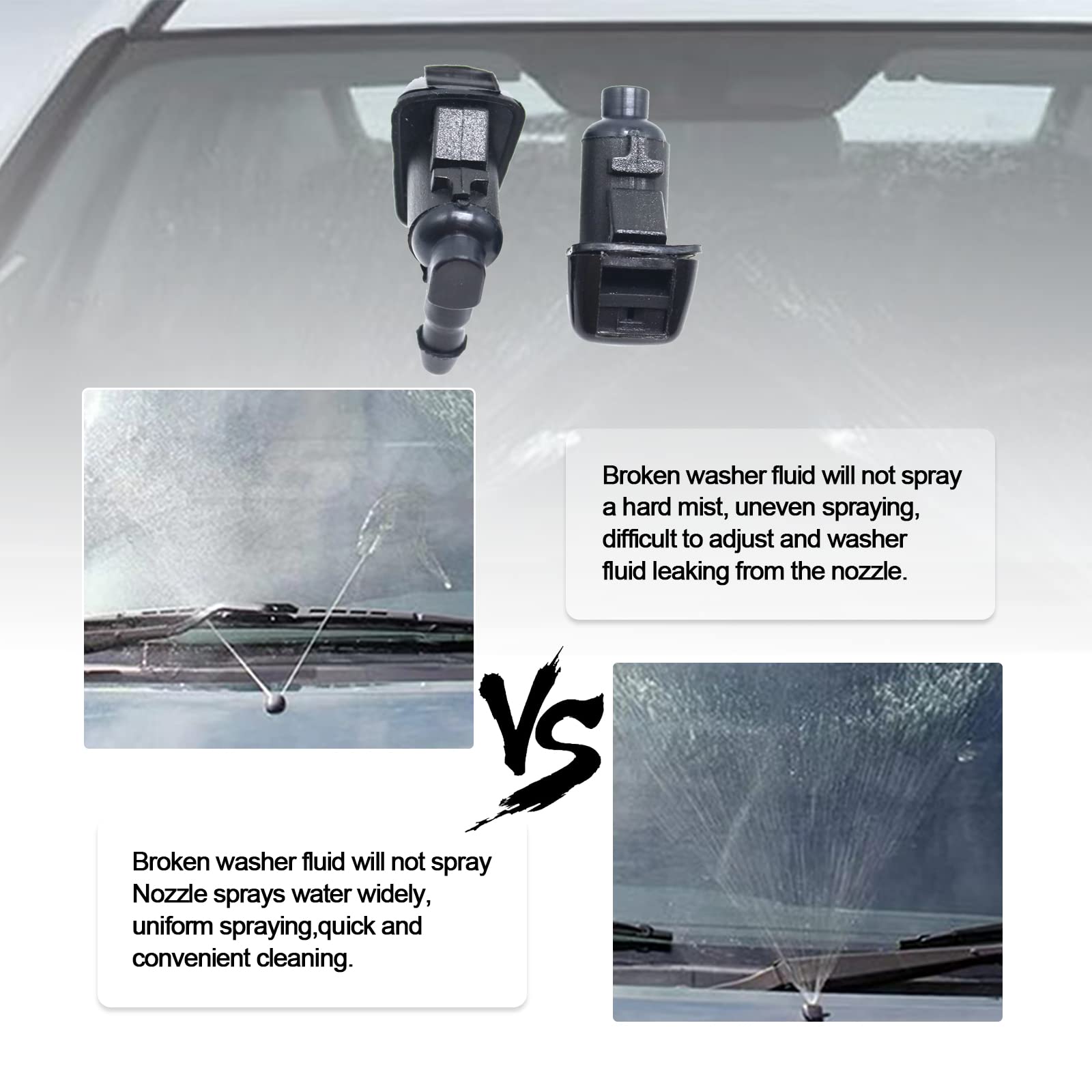 2 PCS Front Windshield Washer Nozzle Replacement Kit - Compatible with 2005-2016 Jeep Grand Cherokee & 2005-2013 Chevy Malibu - Replaces OEM #55372143AB 55156427AB 55079049AA (Black) - Perfect for Rainy Weather & Winter Driving Visibility