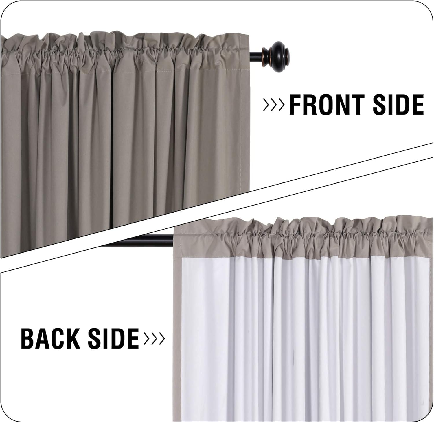 H.VERSAILTEX 100% Blackout Curtains 54 Inches Long - Light Blocking Thermal Insulated Drapes with White Liner for Small Windows, Soundproof Window Treatment Panels with Rod Pocket (Taupe, 2 Panels, 52