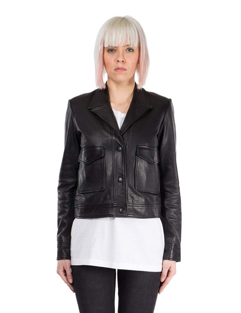 Women's Genuine Leather Jacket Size 56 - Classic Black Motorcycle Biker Jacket for Casual Outfits & Night Out
