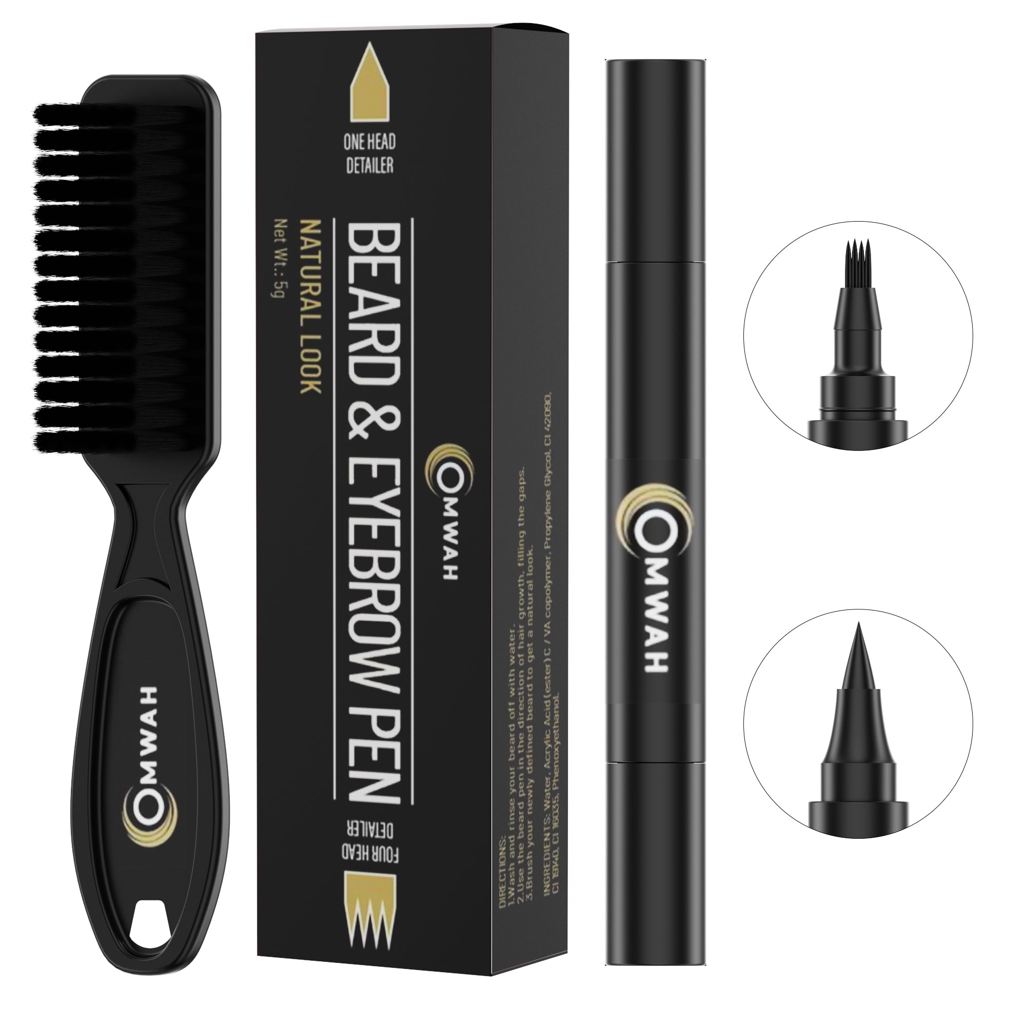 Beard and Brow Pen - Waterproof Eyebrow & Beard Filling Pen for Men & Women - Natural Look for Daily Grooming, Makeup & Styling