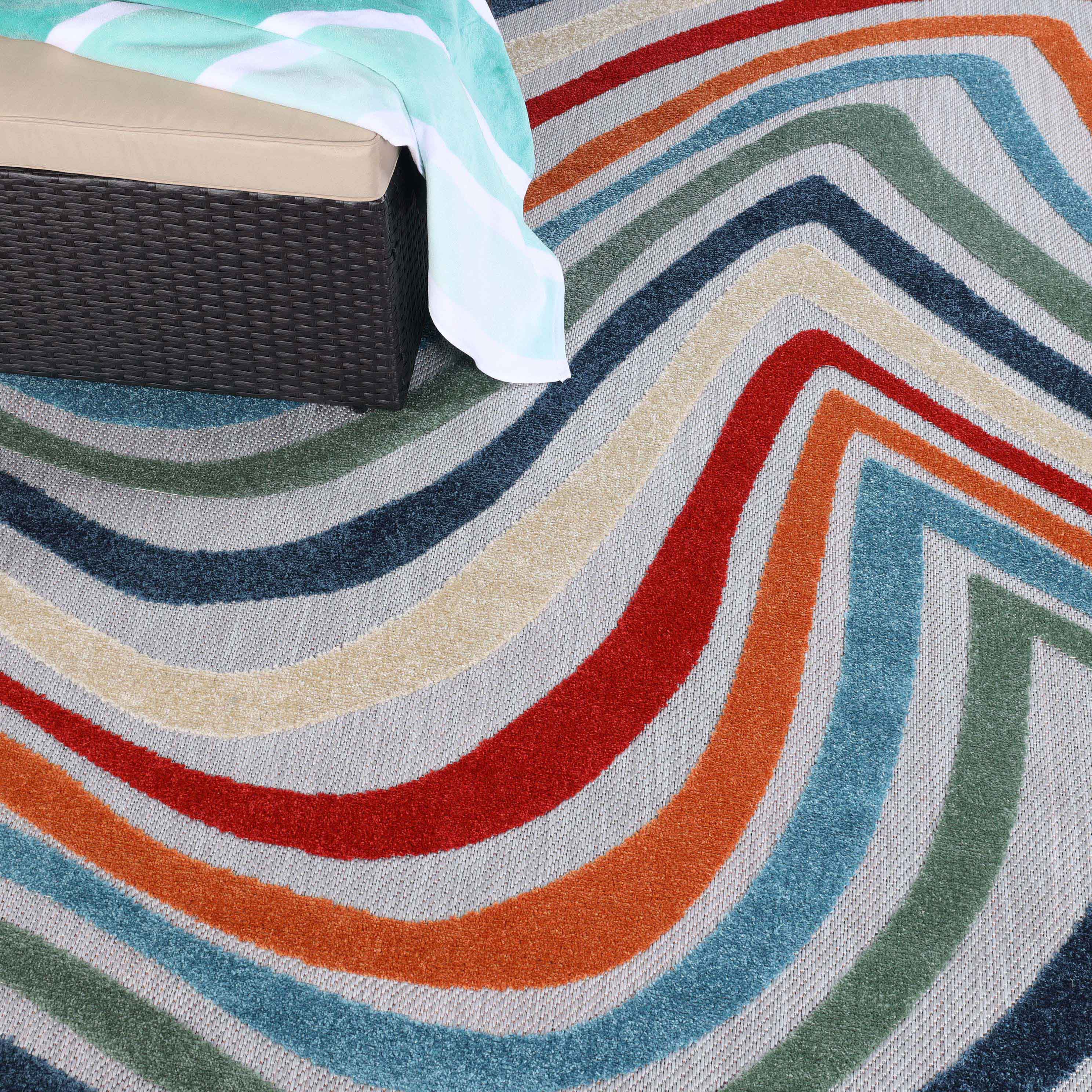Wave Coastal Striped Indoor Outdoor Area Rug - Soft Non-Slip Decorative Carpet for Living Room, Bedroom, Patio & Beach House Decor