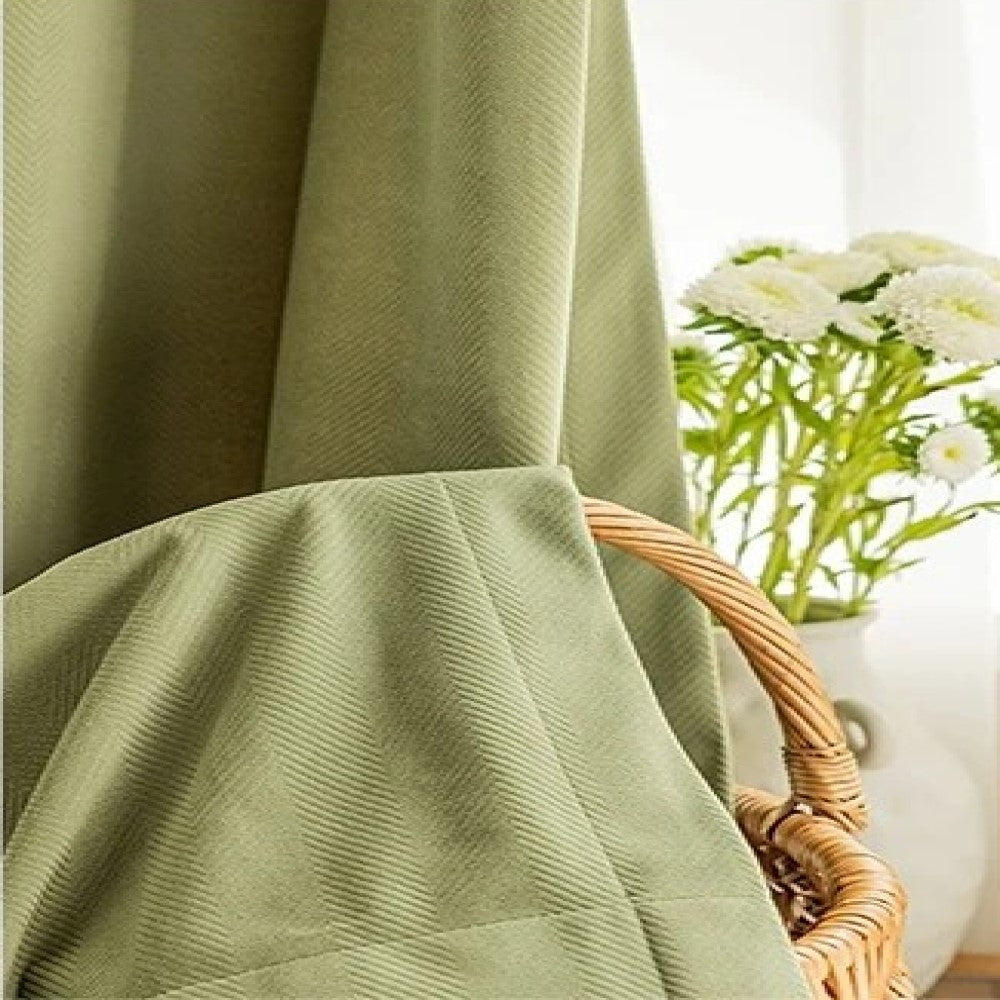 Luxury Modern Herringbone Velvet Curtains - Light Green | Blackout Drapes for Living Room, Bedroom & Home Decor