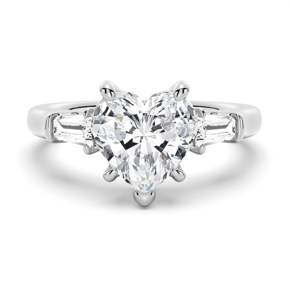 Heart Shaped Moissanite Engagement Ring with Tapered Baguette Side Stones - Elegant Wedding Proposal Jewelry for Her, Perfect Anniversary Gift & Promise Ring for Special Occasions