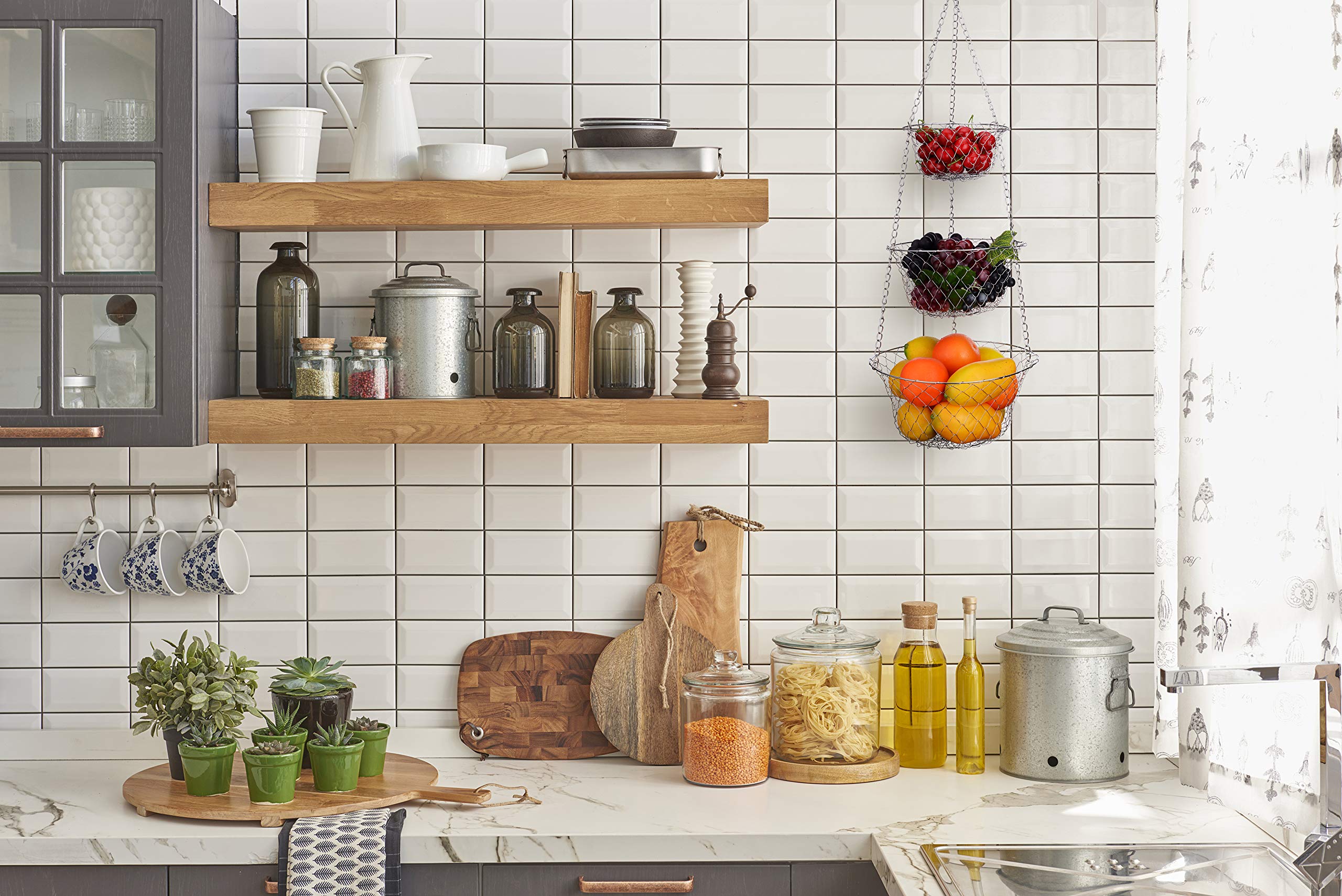 IBERG 3-Tier Hanging Fruit Basket - Space Saving Kitchen & Bathroom Storage Organizer (Copper) - Perfect for Storing Fruits, Vegetables, and Bathroom Essentials