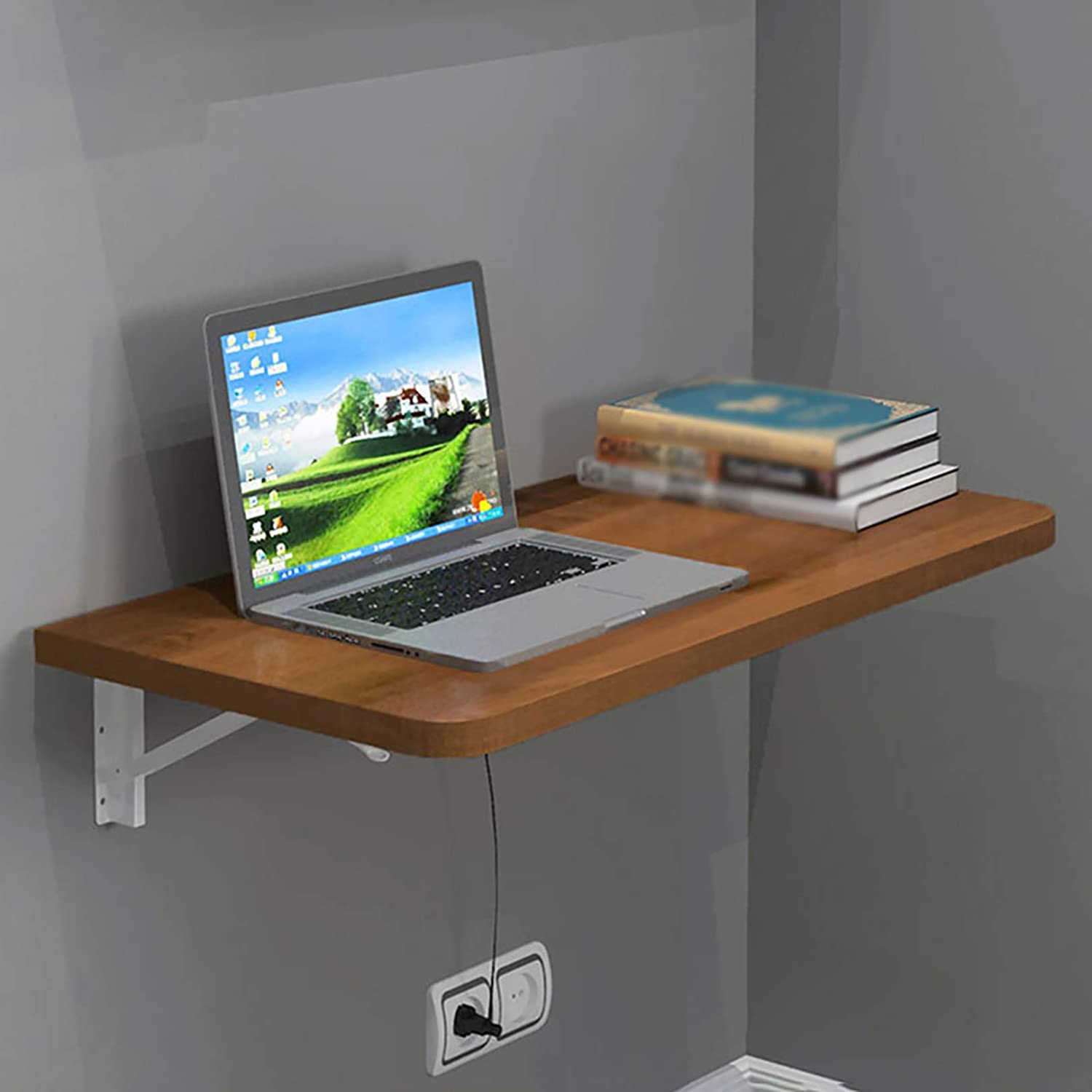 Space-Saving Folding Wall Desk - Walnut Floating Desk (60x40cm/23.6x15.8in) - Fold Down Wall Mounted Workstation for Small Spaces - Perfect for Home Office, Dorm Room & Studio Apartments