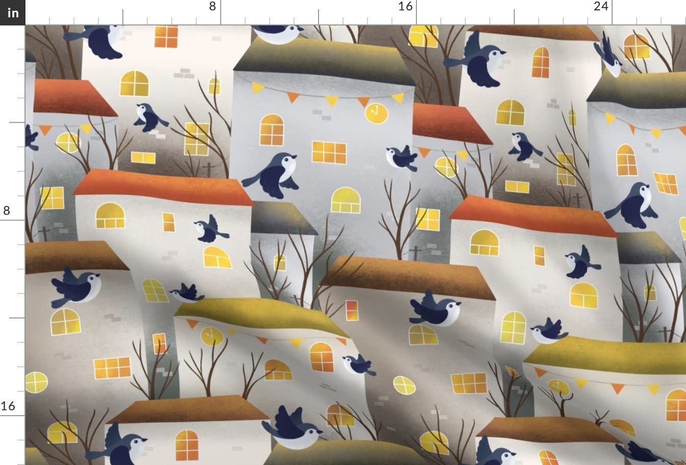 Spring Town Houses & Birds Printed Minky Fabric Fat Quarter - Soft Plush Fabric for Sewing Baby Blankets, Quilt Backing & DIY Plush Toys - Perfect for Nursery Decor & Handmade Gifts