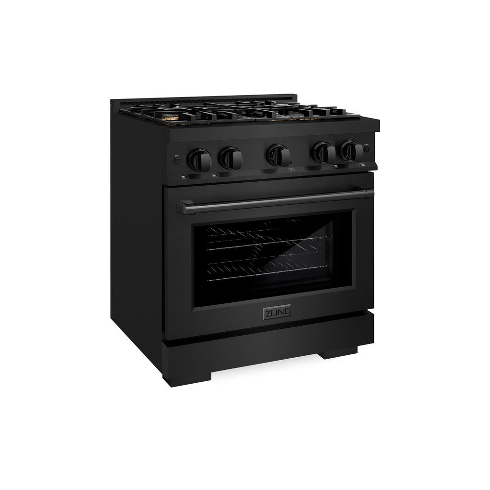 ZLINE 30-Inch 4.2 cu. ft. Black Stainless Steel Gas Range with Convection Oven & 4 Brass Burners (HGRB BR 30) - Perfect for Modern Kitchens, Home Cooking & Professional Chefs