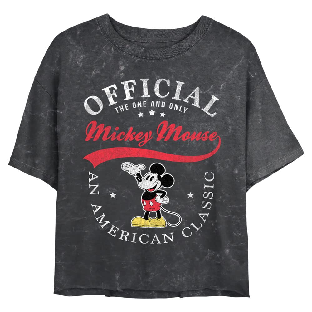 Disney Mickey Mouse Women's Short Sleeve Crop T-Shirt | Vintage Mineral Wash Cotton Top | Casual Summer Outfit for Women | Perfect for Theme Parks, Beach Days & Disney Vacations
