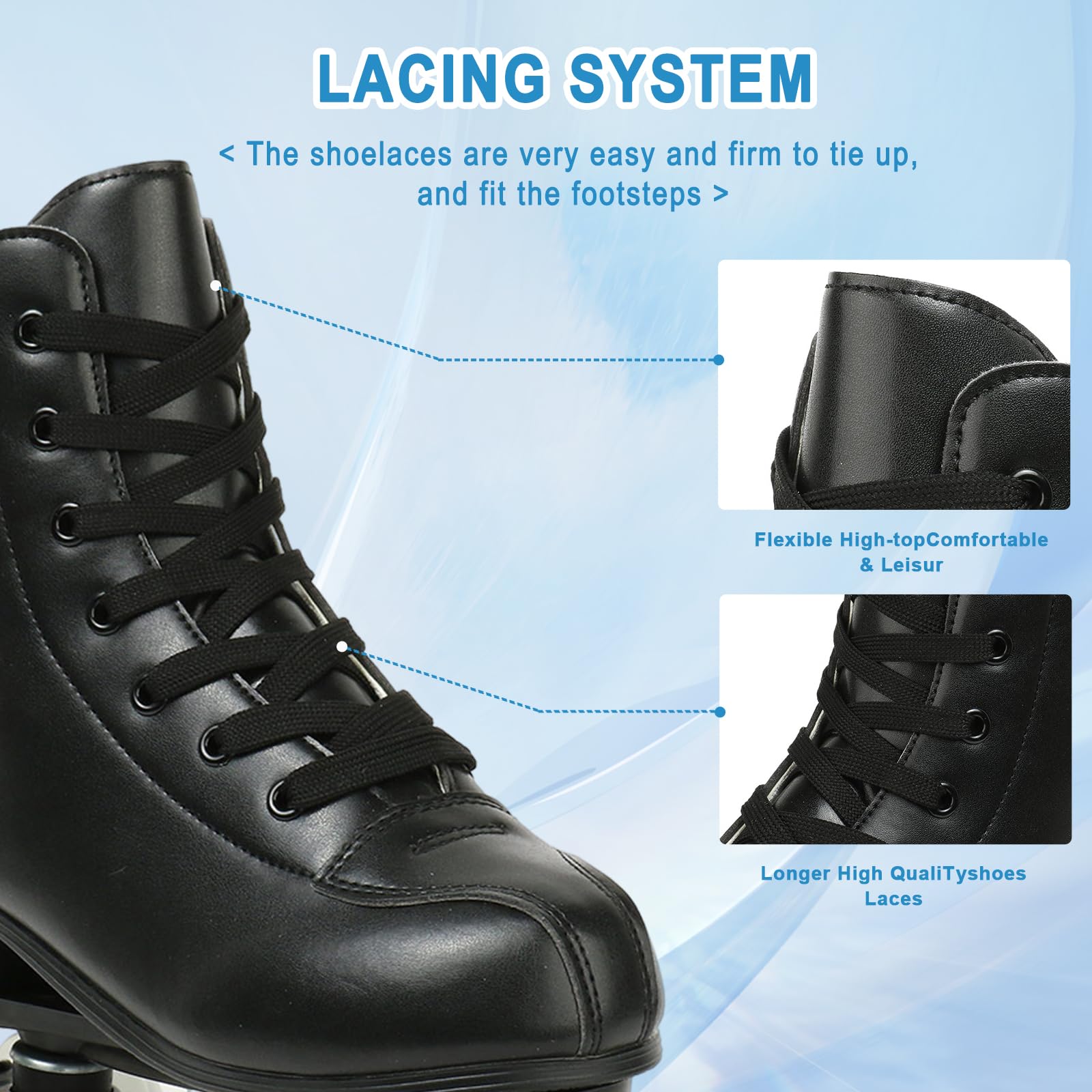 Women's PU Leather Roller Skates with Light Up Wheels - Classic Double Row Black Roller Skates for Women, Men & Girls - Outdoor Skating, Rink, Fitness & Fun Activities