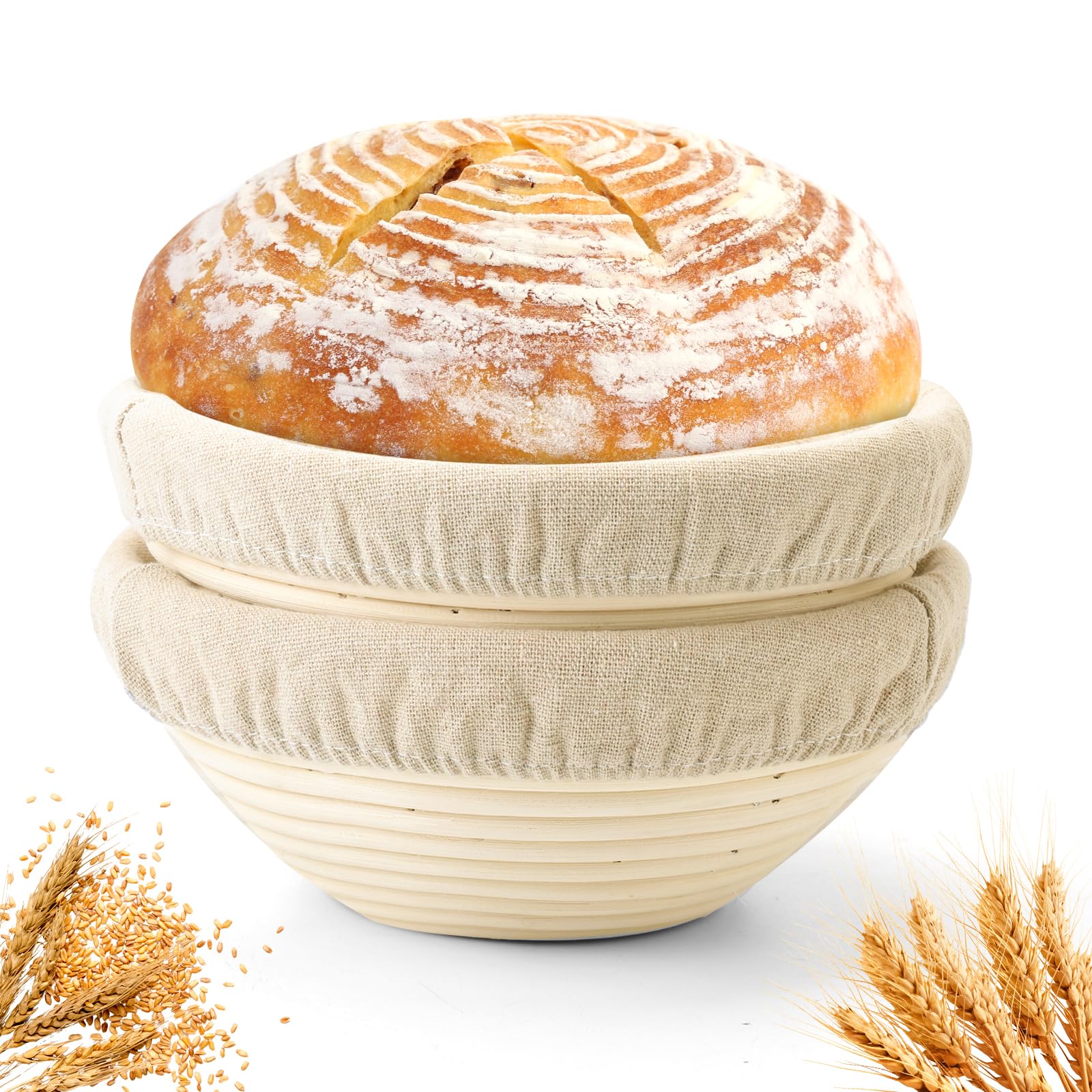 2-Pack 8 Inch Round Bread Proofing Baskets with Liners - Perfect for Sourdough, Artisan Bread Baking at Home - Ideal for Professional Bakers & Bread Making Enthusiasts (Use for Homemade Bread, Pizza Dough & Pastry Rising)