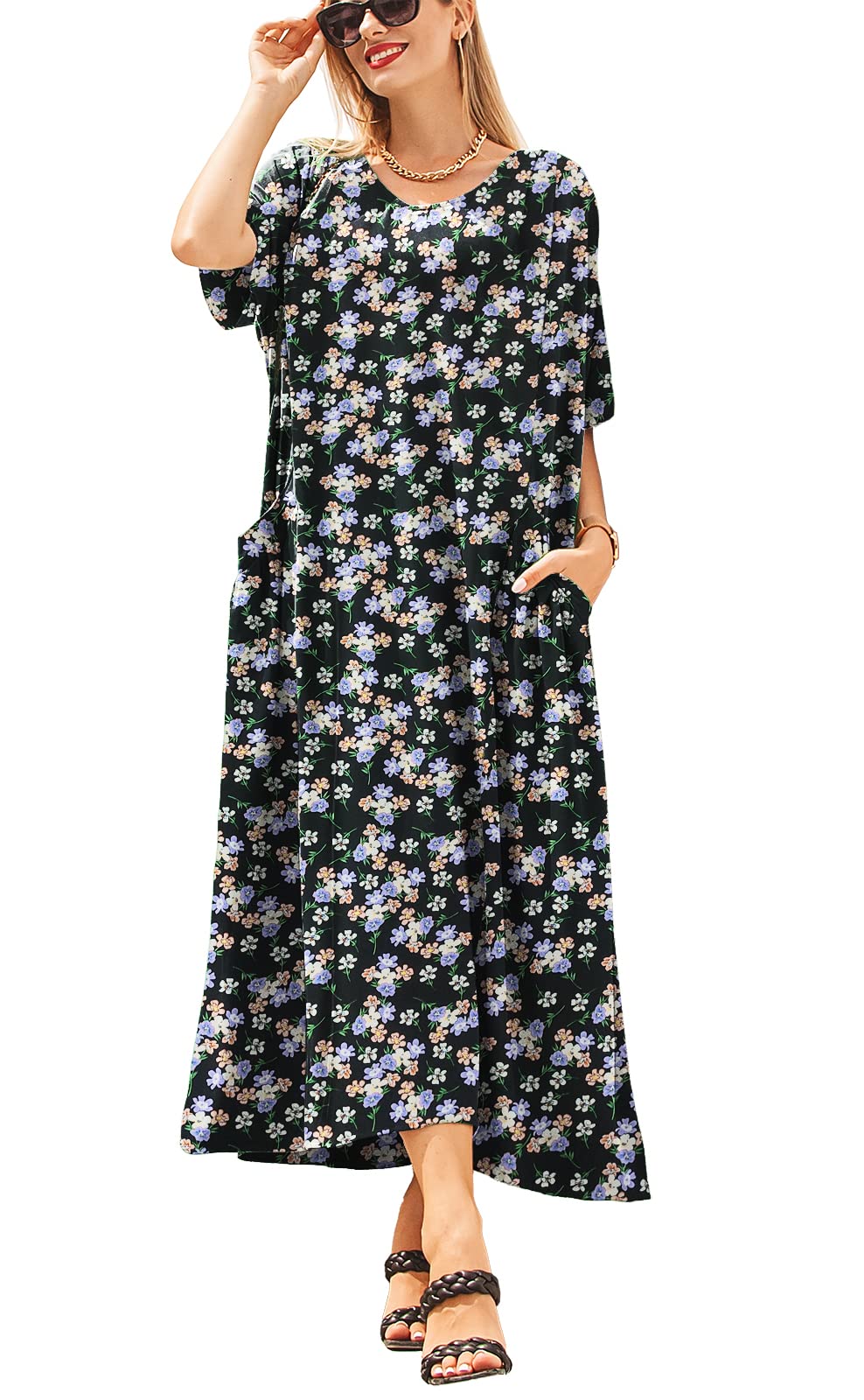 Ann Darling Women's Summer Kaftan Dress - Loose Bohemian Beach Cover Up with Pockets | Perfect for Vacation, Poolside, and Casual Outings