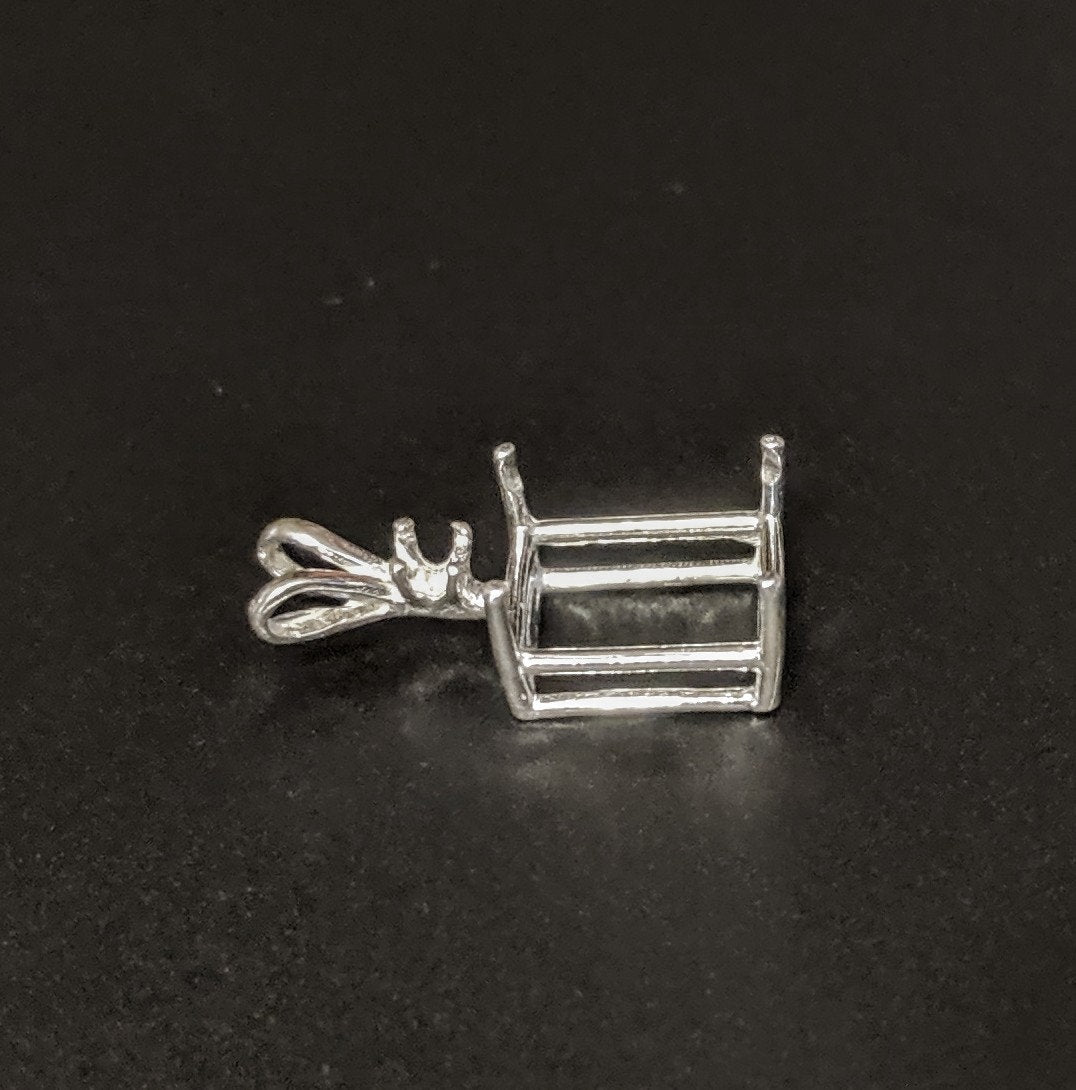6x4mm 22x16mm Emerald Cut Sterling Silver or 14K White/Yellow Gold Pendant Setting with Accent Stones - Handcrafted in USA | Perfect for Necklaces, Jewelry Making & Gift Giving