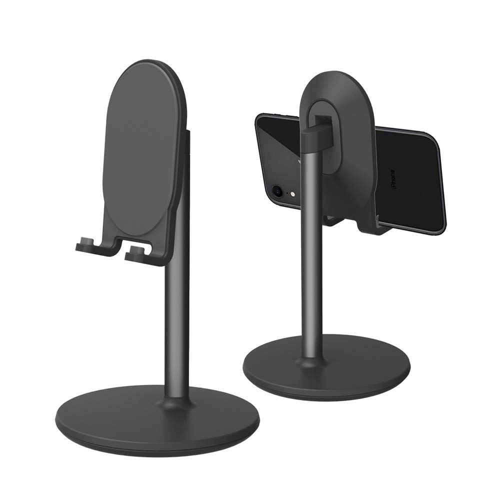 Adjustable Black Phone Stand for Desk - Universal Holder Compatible with iPhone, iPad, Tablet & Nintendo Switch (4