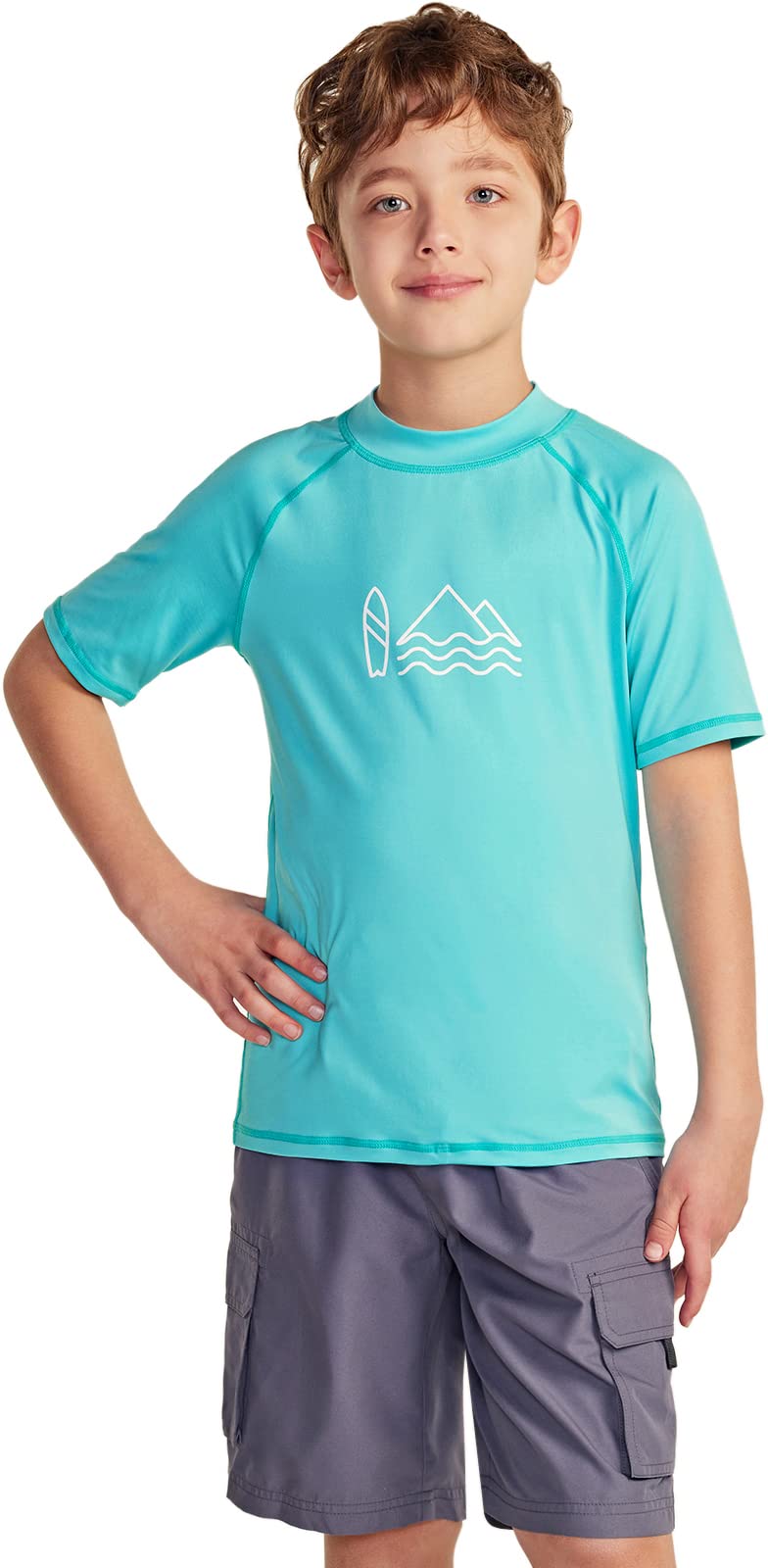 TSLA UPF 50+ Kids Rash Guard Short Sleeve UV Protection Swim Shirt - Youth Sun Protective Swimwear for Boys & Girls - Perfect for Surfing, Swimming & Beach Activities