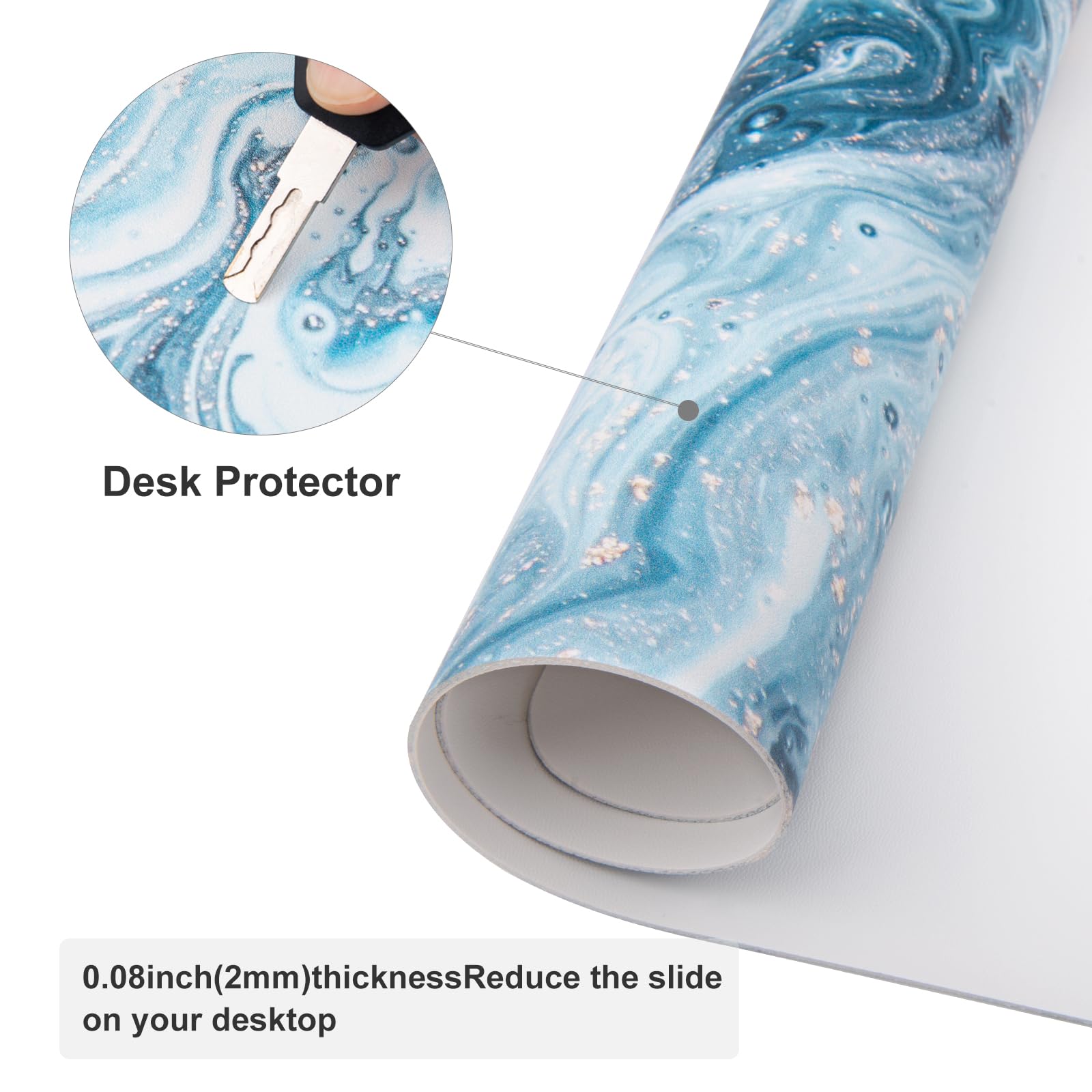Premium Waterproof Blue & Gold Marble Desk Pad - Large 31.5