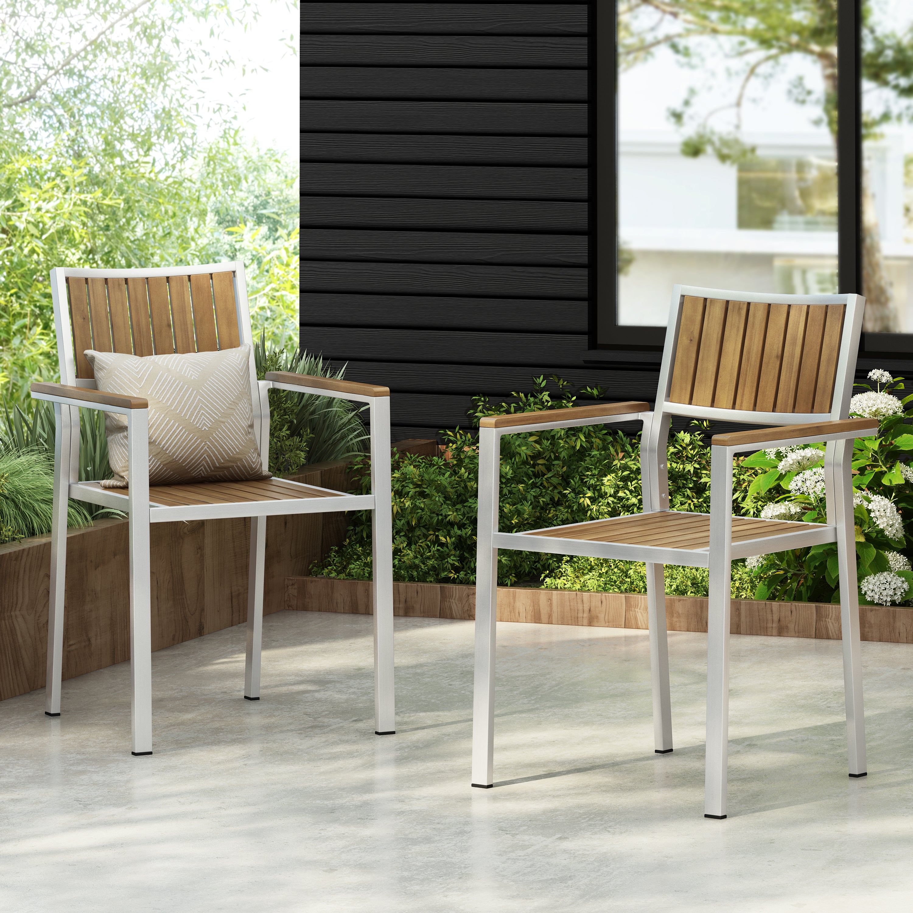 Premium Cape Coral Aluminum & Wood Dining Chairs (Set of 2) - Modern Outdoor Patio Furniture for Backyard, Garden & Poolside Dining