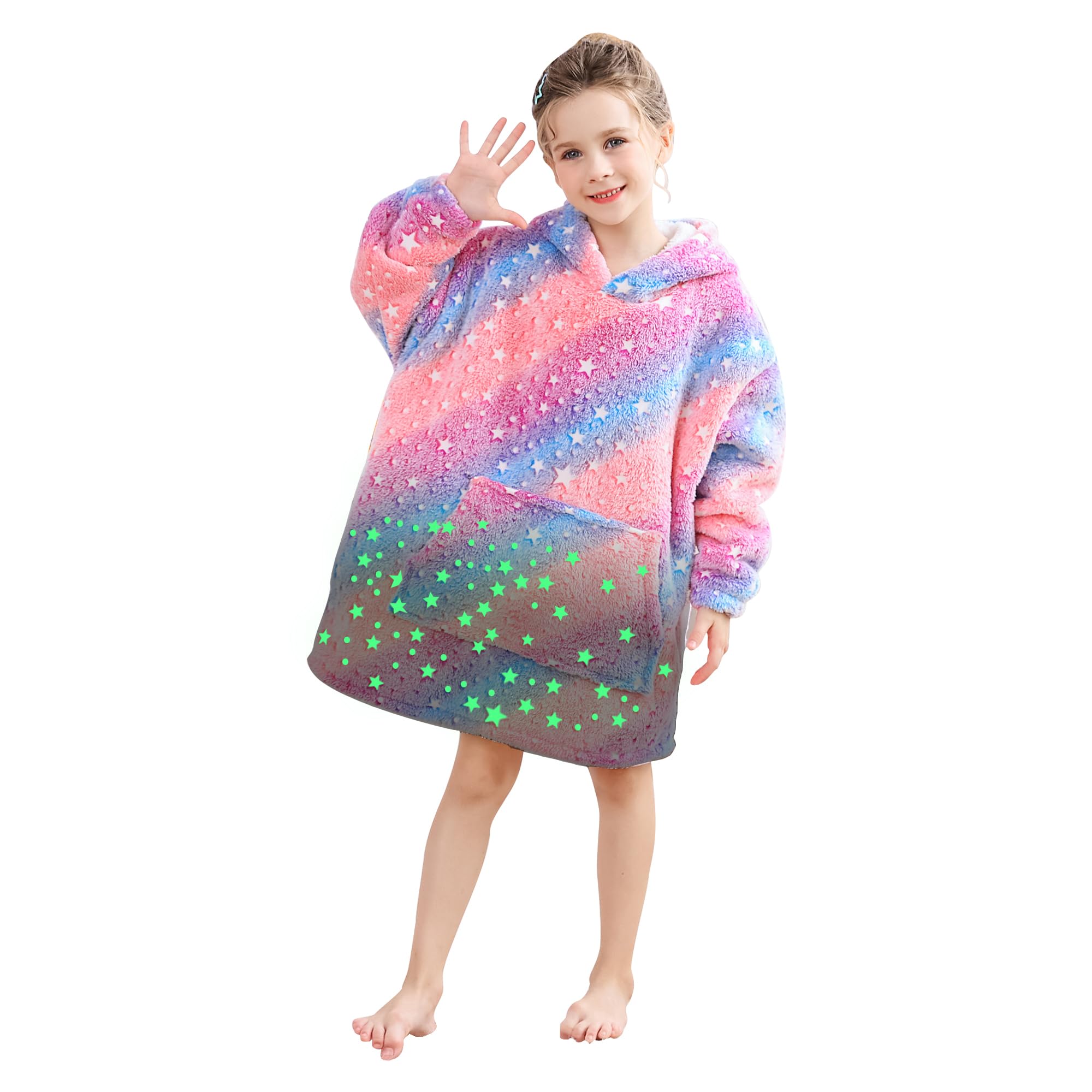 Cozy Sherpa Fleece Wearable Blanket Hoodie for Kids - Soft Plush Flannel Hooded Blanket Sweatshirt with Giant Pocket - Perfect for Lounging, Movie Nights & Winter Comfort
