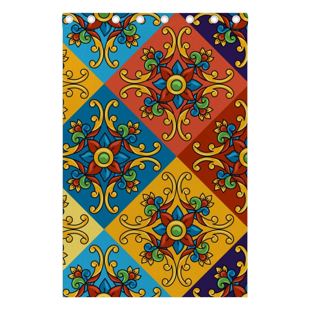 Kuizee Blackout Curtains 84×55 Inch - 2 Panels Sun Blocking Thermal Insulated Mexican Talavera Floral Design for Living Room & Bedroom | Grommet Top Window Treatments for Year-Round Comfort & Privacy