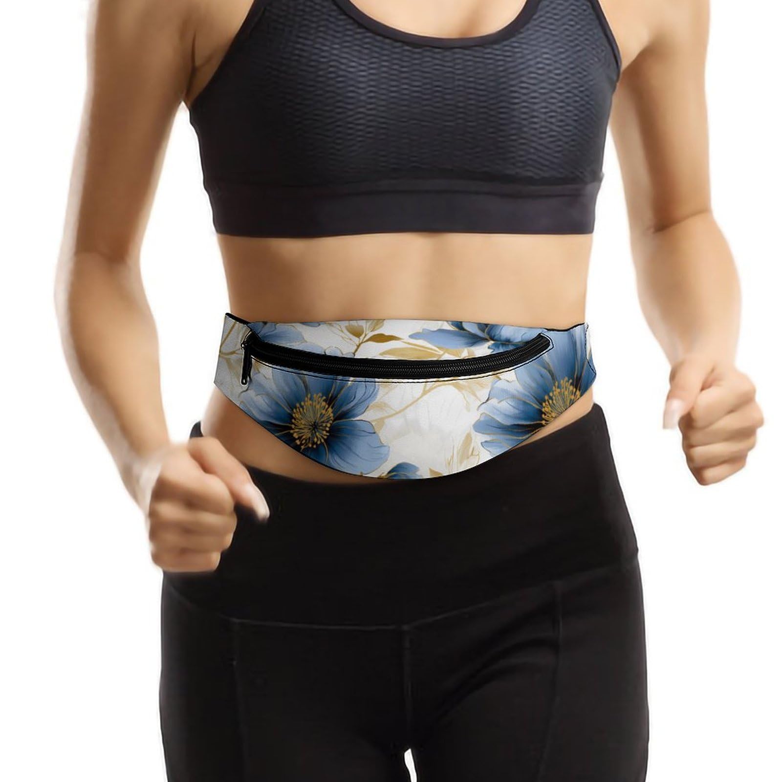 Adjustable Waist Pack Fanny Pack for Women & Men - Blue Poppy Flower Design Crossbody Belt Bag with Secure Zipper Pouch - Perfect for Hiking, Travel, Concerts & Outdoor Activities