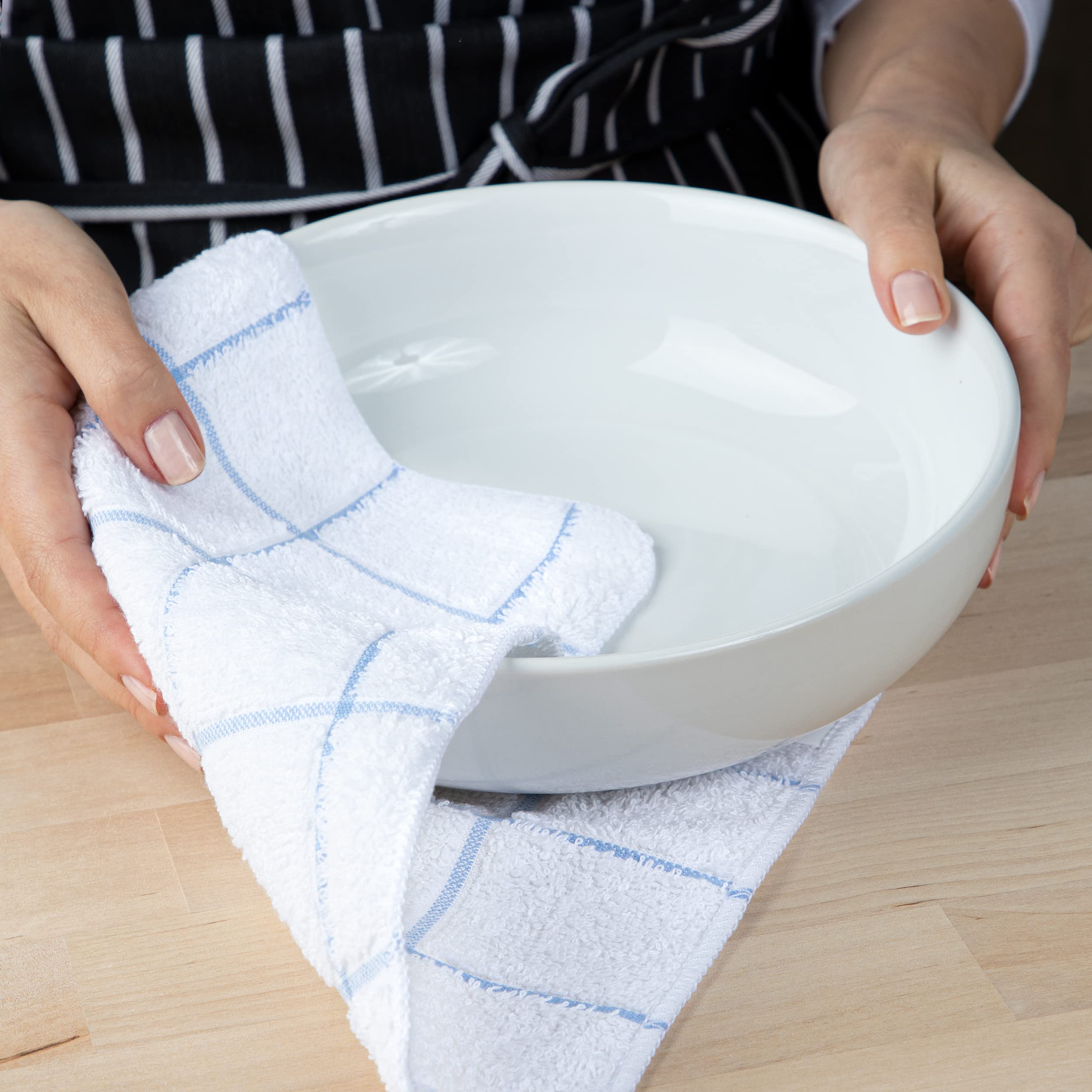 Premium 12-Pack Arkwright Cotton Terry Dish Towels - Ultra Soft, Highly Absorbent & Quick Dry Kitchen Towels for Washing, Drying & Cleaning Dishes (12x12 Inches, Blue) - Perfect for Daily Kitchen Use, Dish Drying & Countertop Cleaning