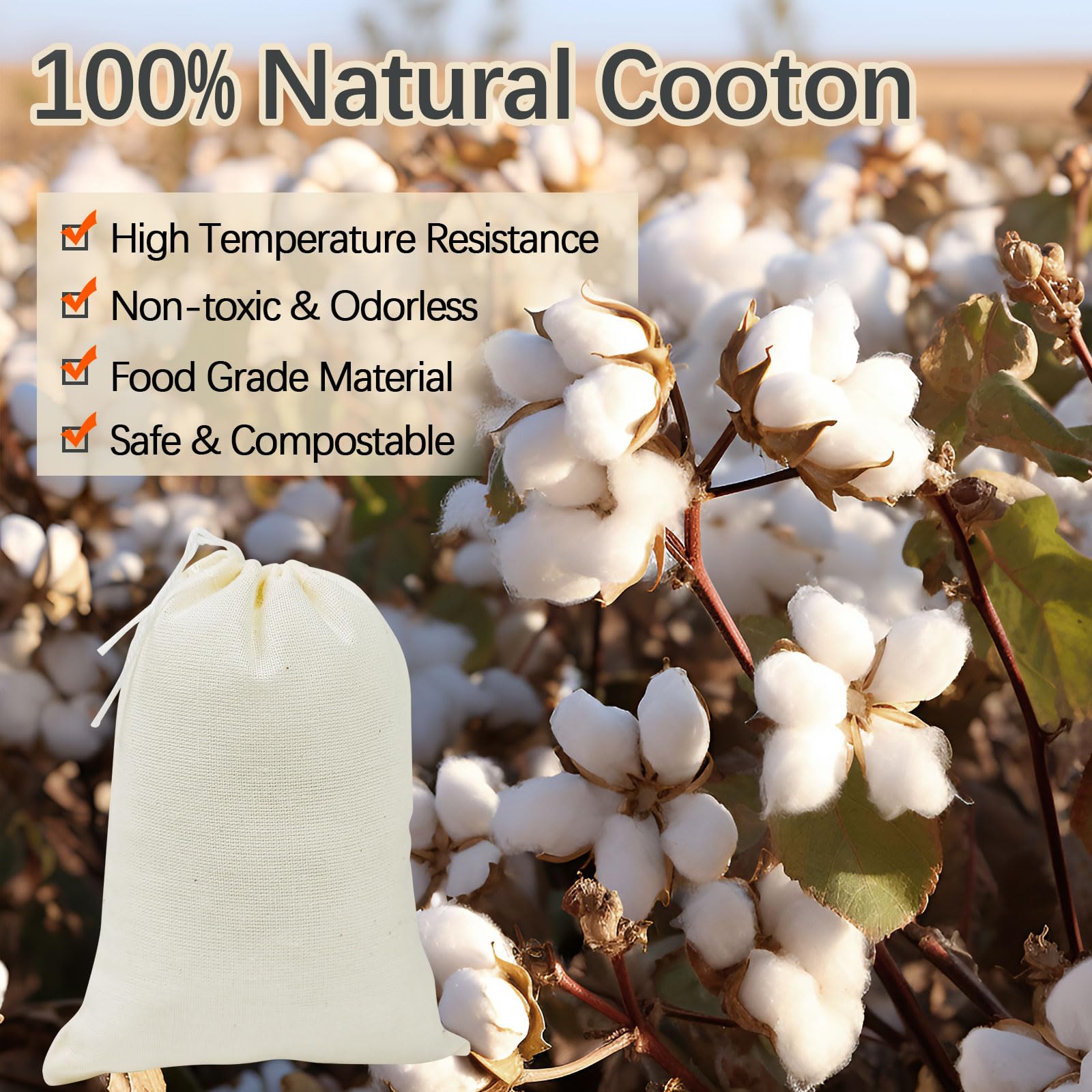 50PCS 3x4 Inch Small Muslin Bags with Drawstrings - Reusable Spice Bags for Cooking, Herb Storage, Potpourri & DIY Crafts - Perfect for Tea, Spices, Herbs, Wedding Favors & Gift Packaging