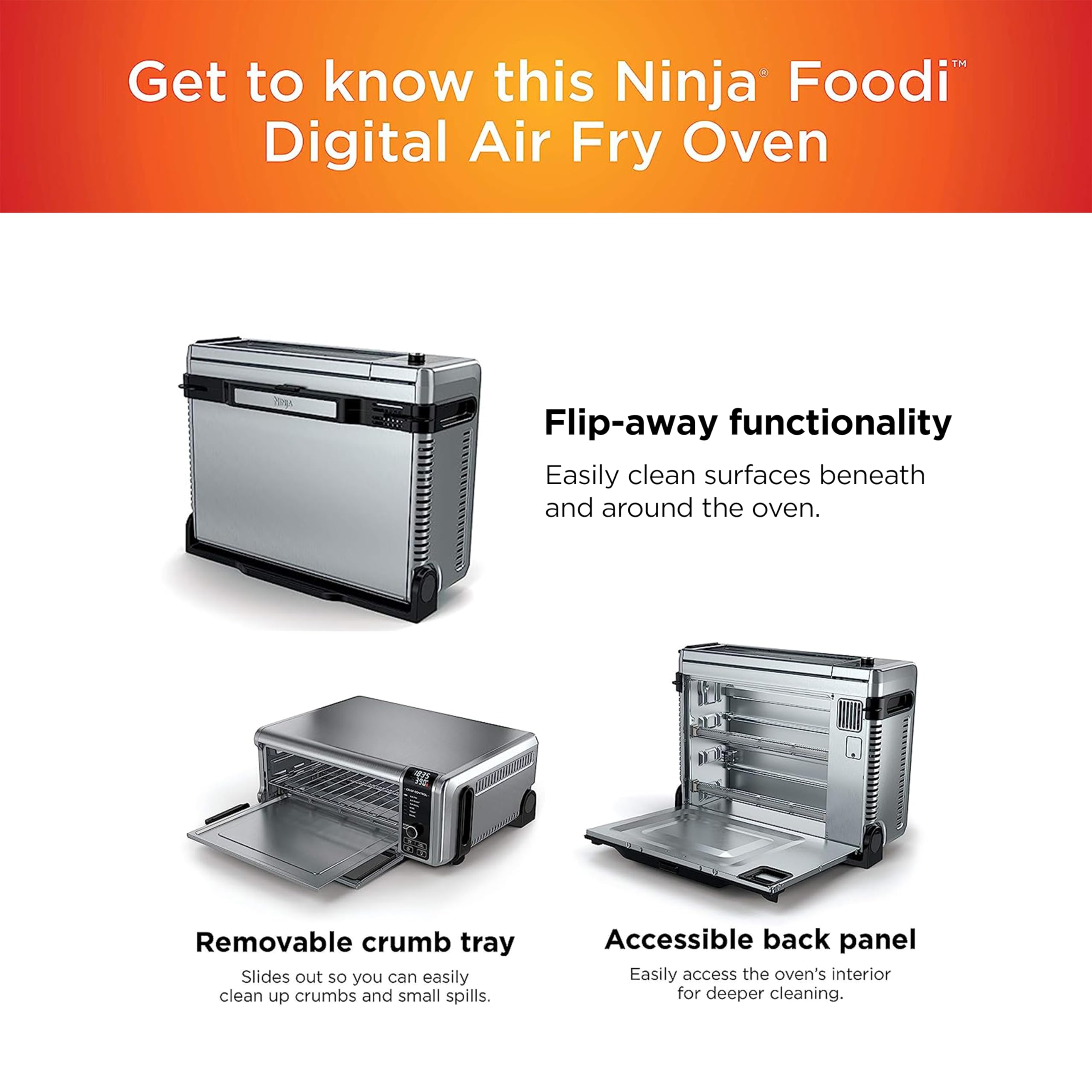 Ninja SP101 Digital Air Fryer Toaster Oven - 8-in-1 Countertop Convection Oven with Flip-Up Design for Space Saving, Includes Air Fry Basket, Wire Rack & Crumb Tray - Perfect for Baking, Roasting & Air Frying (Silver)