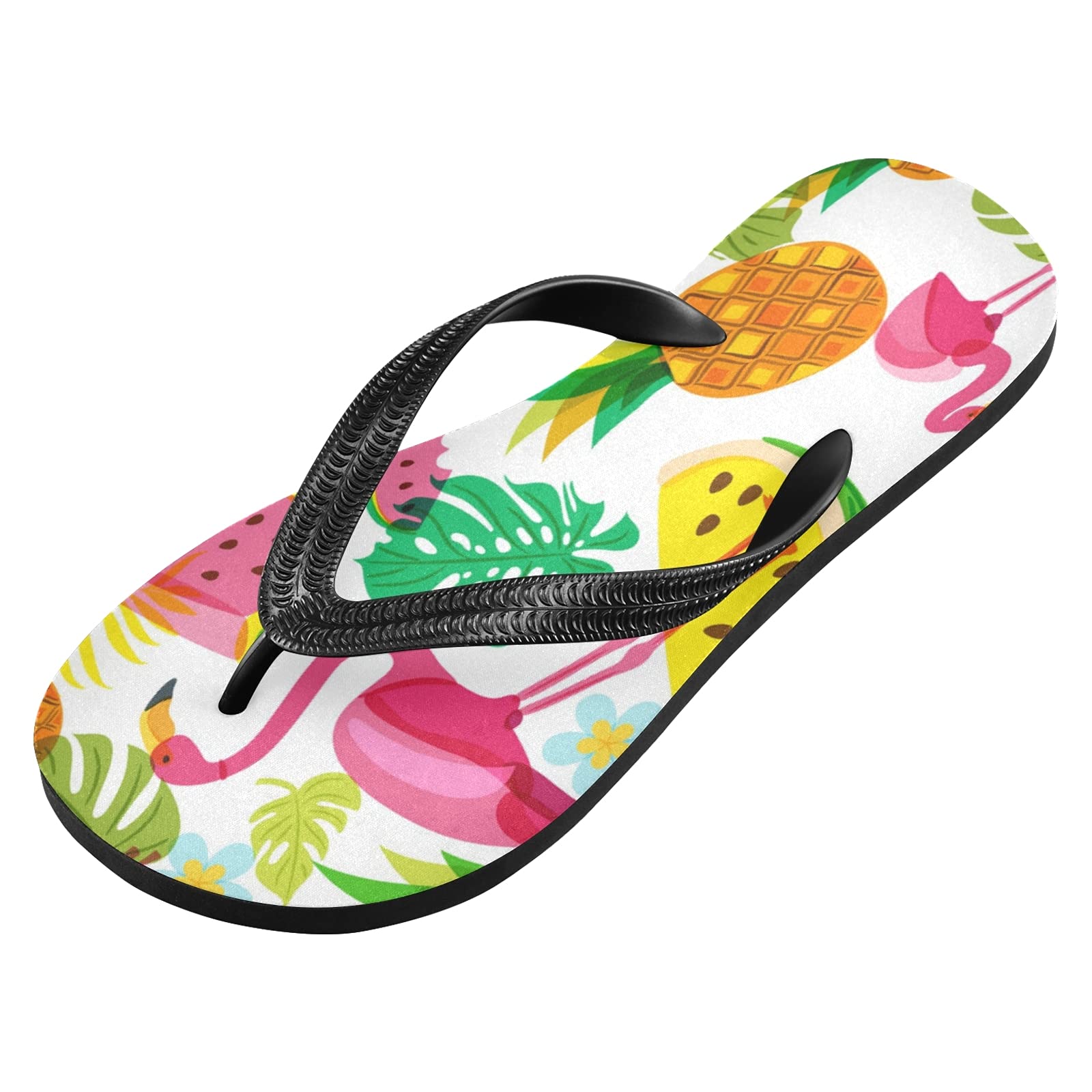 Xigua Tropical Flamingo Pineapple Flip Flops - Lightweight Non-Slip Summer Sandals for Women & Men - Perfect for Beach, Pool, and Casual Wear