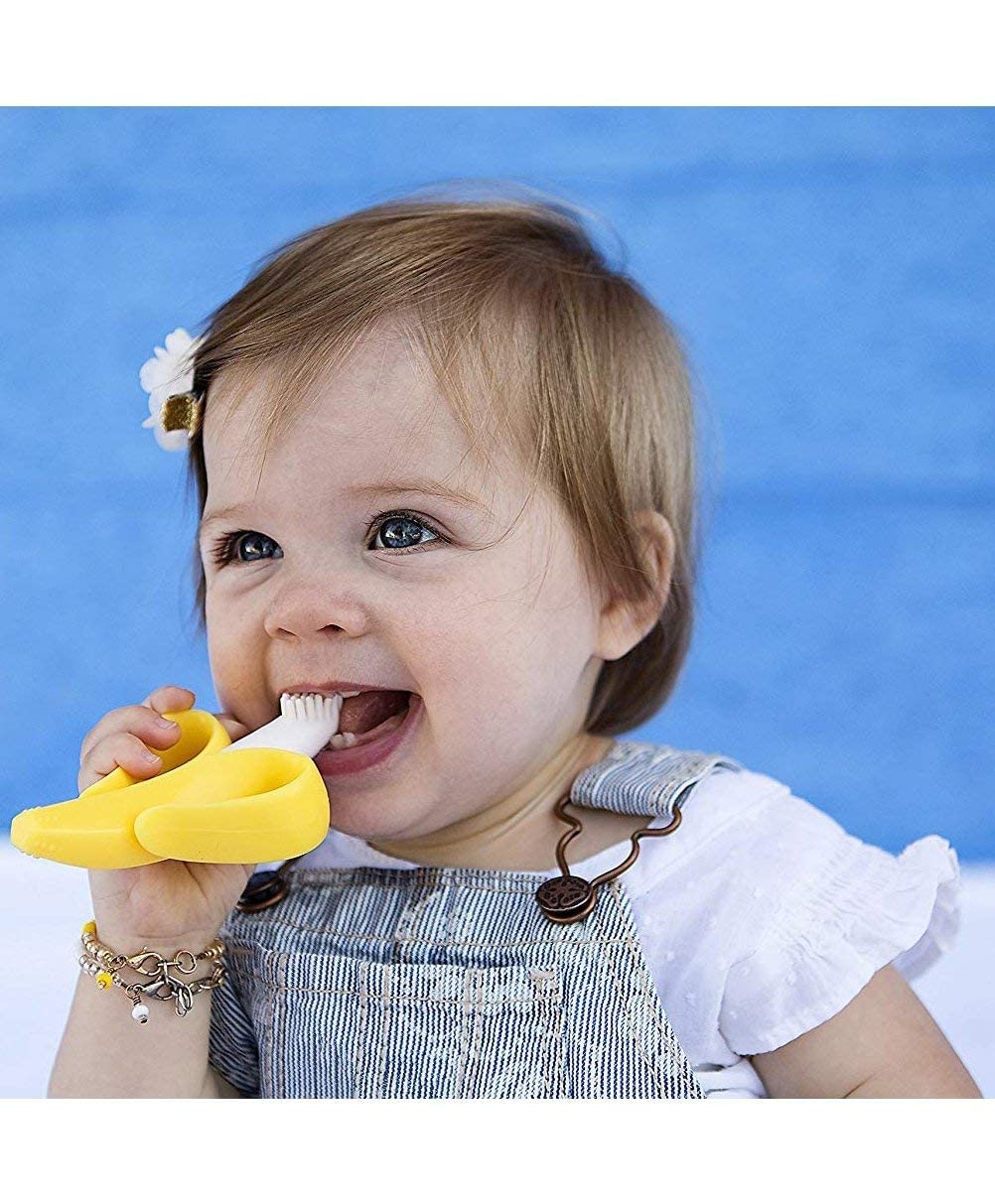 Kritiu Banana Shape Baby Brush & Fruit Teether Set - Soft Silicone Teething Toy for Infants | BPA-Free, Non-Toxic & Easy to Clean | Perfect for Soothing Sore Gums & Oral Hygiene (Yellow & Red) - Ideal for Home, Travel & Daycare Use