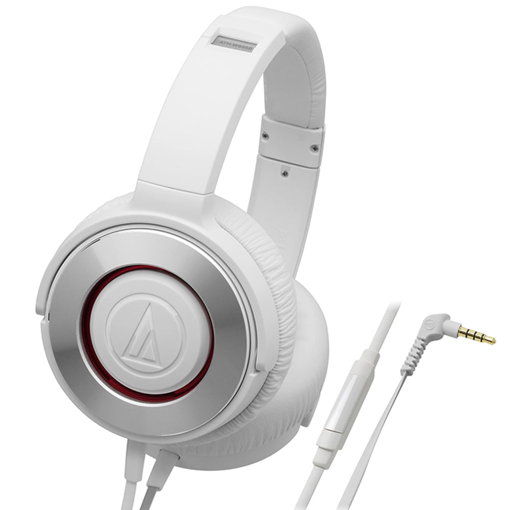 Audio Technica ATH-WS550iS White Over-Ear Headphones with Powerful Bass & In-Line Volume Control - Perfect for Gaming, Music Listening & Travel