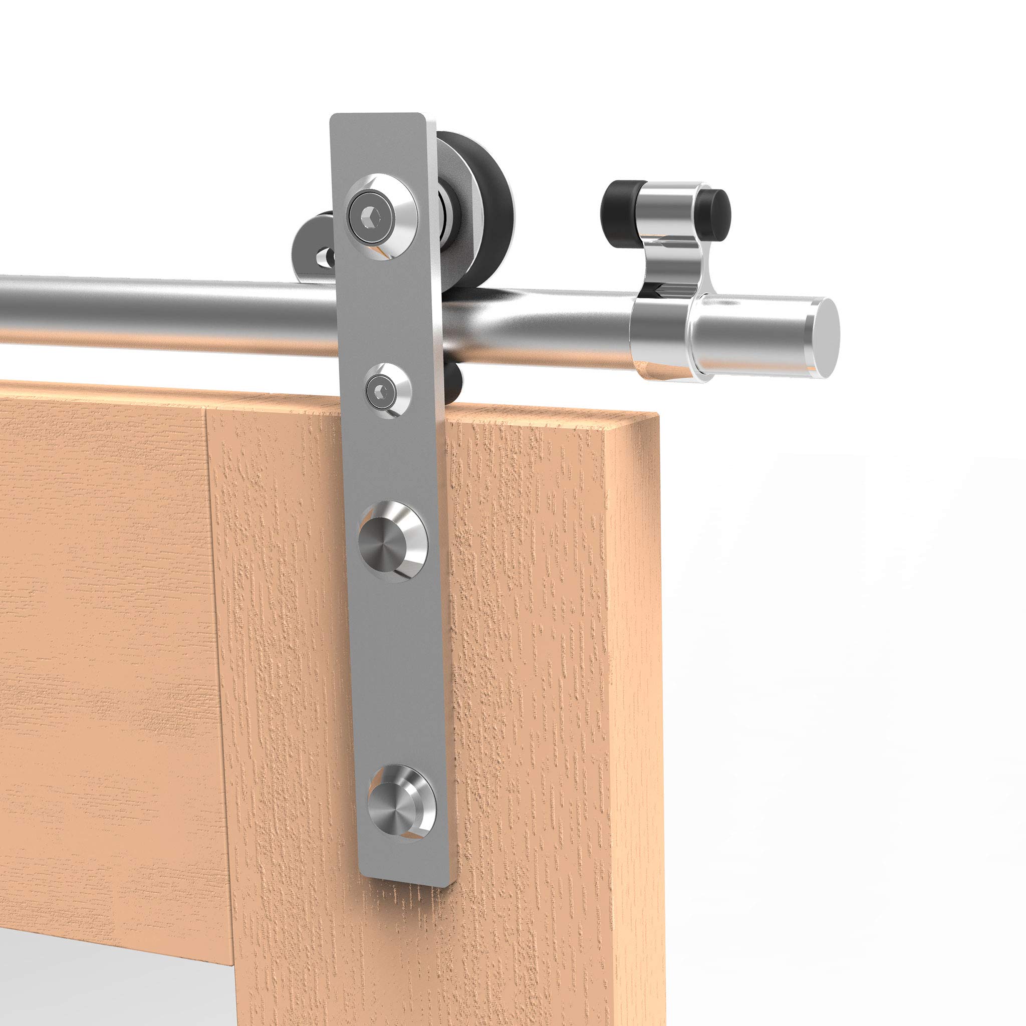 TSMST 9FT Stainless Steel Sliding Barn Door Hardware Kit - Single Wooden Door Track System, Smooth & Quiet Operation, Fits 54