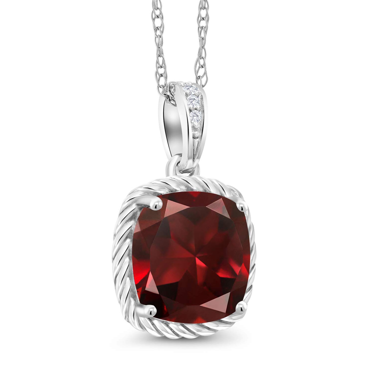 10K White Gold Cushion 8MM Gemstone Birthstone & Diamond Pendant Necklace for Women - 18 Inch Silver Chain | Elegant Jewelry Gift for Birthday, Anniversary & Special Occasions
