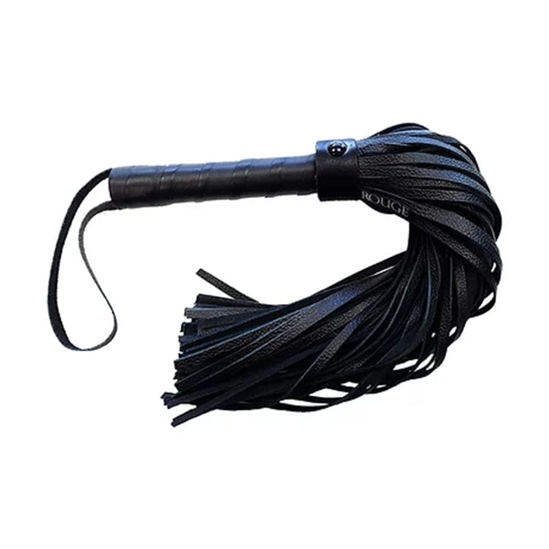 Black Leather Rouge Long Flogger with Accessories - BDSM, Spanking, Sensual Play for Adults - Perfect for Roleplay, Bondage & Fetish Scenes