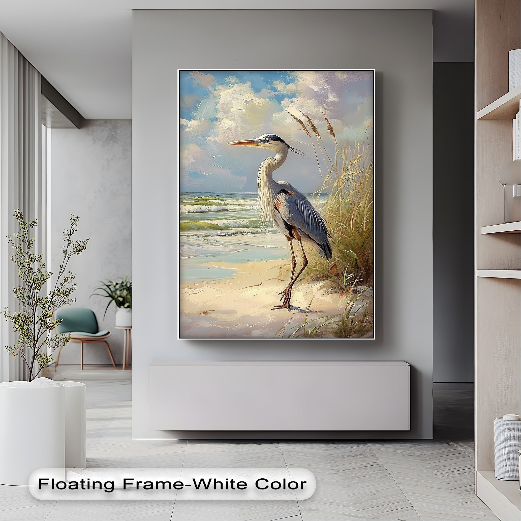Coastal Grace - Majestic Heron by the Shore Canvas Print | Stunning Beach House Wall Art Decor | Perfect for Living Room, Bedroom & Office