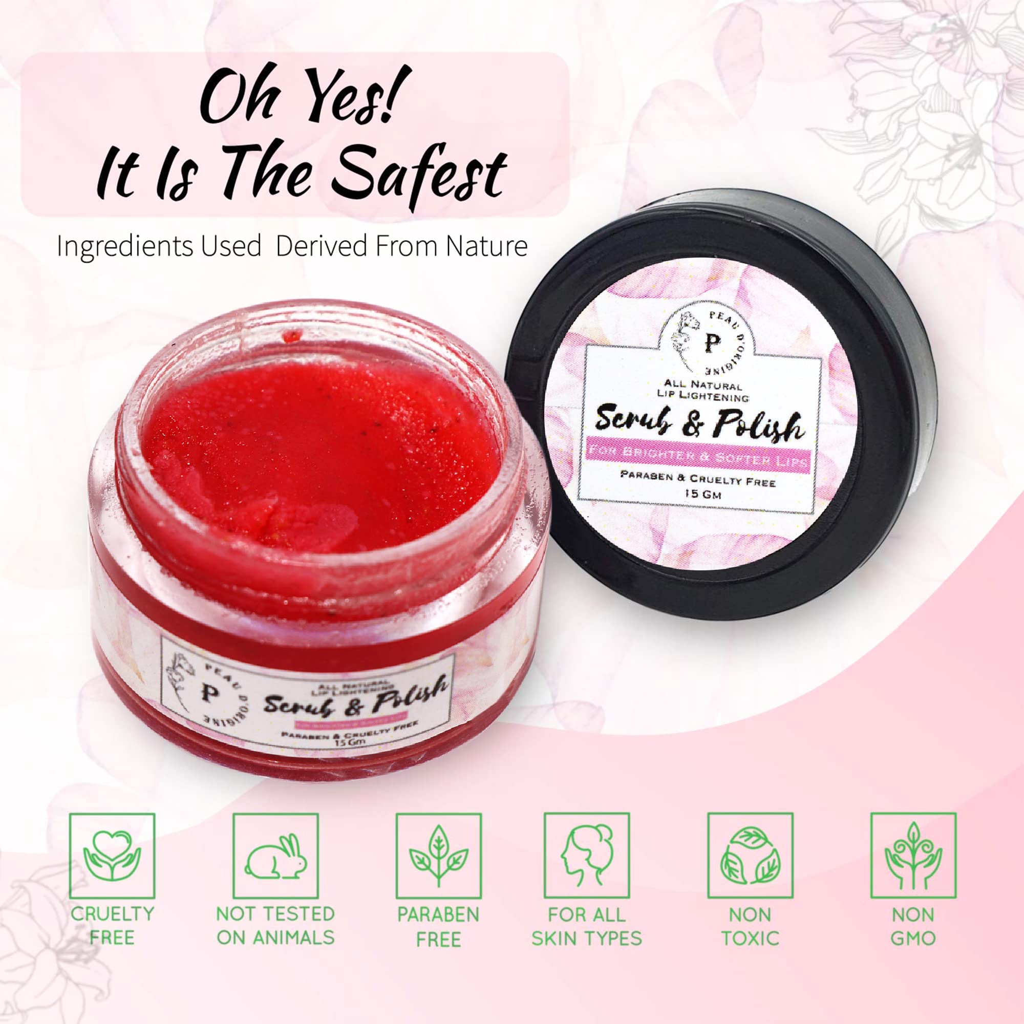 Original Peau D’origine Lip Scrub Balm - Lightening & Brightening Dark Lips Treatment for Men & Women - Exfoliates Dry, Chapped Lips & Removes Lipstick Stains - 15gm Lip Care for Smokers & Daily Use - Perfect for Pre-Lipstick Prep & Nighttime Lip Care Routine