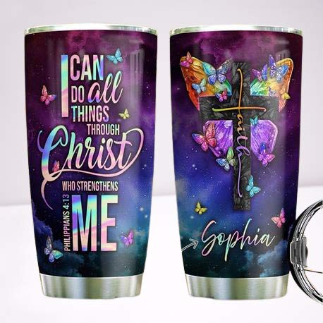 Personalized Butterfly Jesus 20oz Stainless Steel Vacuum Insulated Tumbler with Lid - Double Wall Travel Mug for Hot & Cold Drinks - Perfect Gift for Birthday, Christmas, Thanksgiving - Great for Church, Bible Study, Work & Outdoor Activities