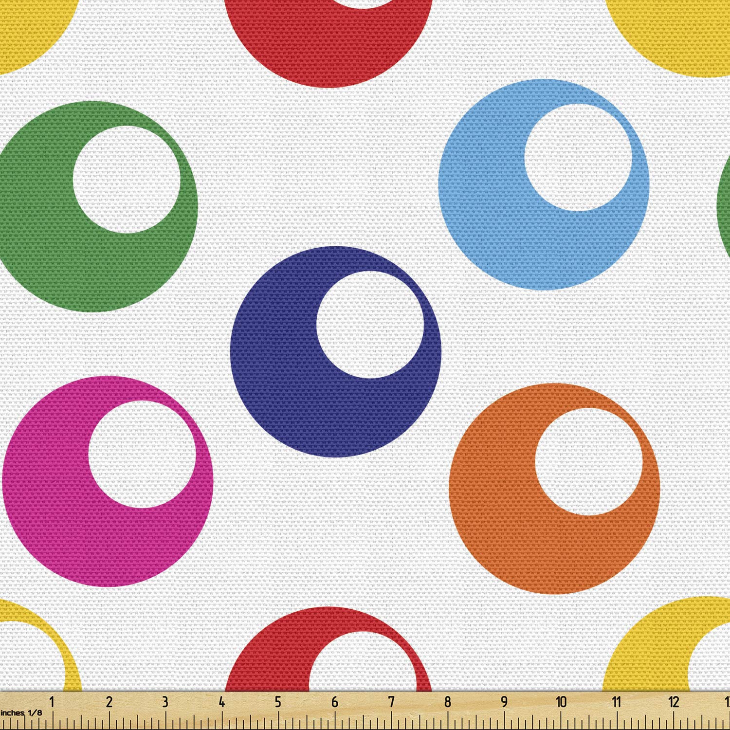 Ambesonne Colorful Pool-Themed Fabric by The Yard - Striped Circular Balls Geometric Design for Upholstery, DIY Projects & Home Decor (10 Yards, Multicolor) | Perfect for Game Room Curtains, Throw Pillows & Tablecloths