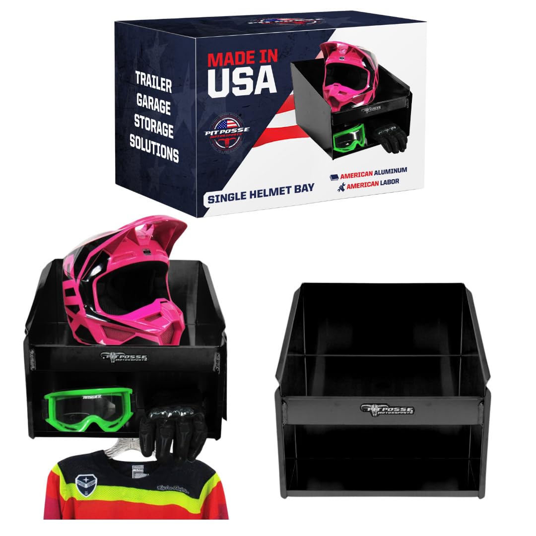 Pit Posse 447BK Single Helmet Storage Cabinet - Aluminum Enclosed Race Trailer & Garage Organizer - Made in USA - Perfect for Motorcycle, Racing Gear & Workshop Storage