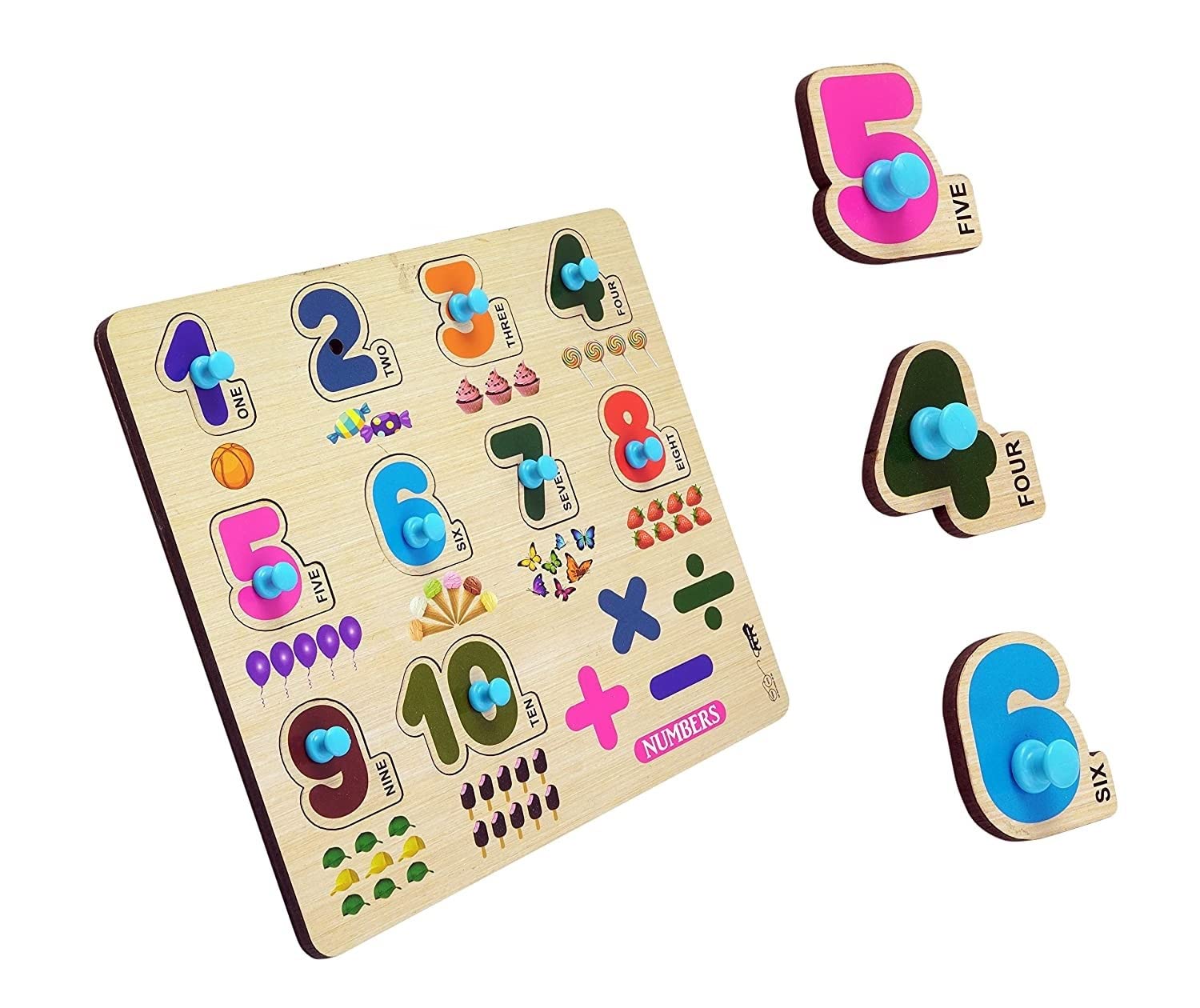 Large Wooden Number Puzzle with Knobs - Montessori Math Learning Toy for Toddlers & Preschoolers | Educational Counting Game for Home & Classroom Use