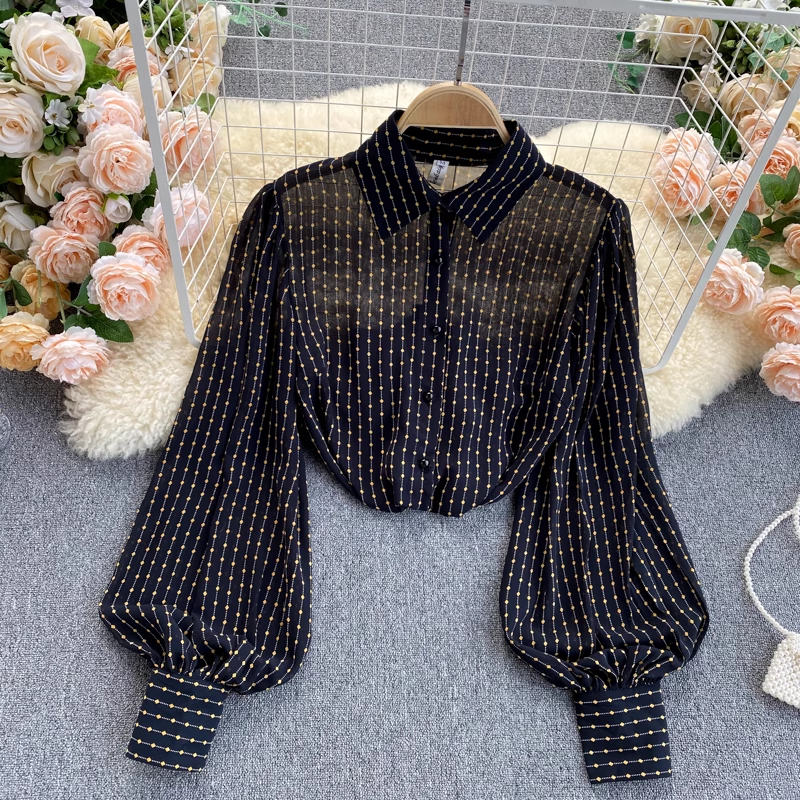 French Retro Chiffon Long Sleeve Blouse - Loose Fit Polka Dot Top for Women | Elegant Office Wear & Casual Spring Outfits