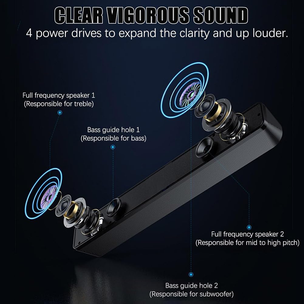 TYREE Bluetooth Computer Speakers with Knob Volume Control & 3.5mm Aux Input - Portable Soundbar Speaker for PC Laptop, Desktop, Gaming Setup - Easy Plug & Play Installation for Home Office, Dorm Room, Streaming Studio