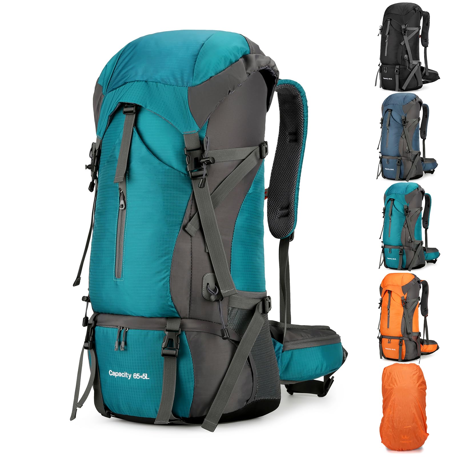OKYUK 70L Waterproof Hiking Backpack - Lightweight Camping Backpack for Mountain Climbing, Outdoor Sports, Travel & Cycling - Durable Daypack with Rain Cover (Green, 70L) - Perfect for Weekend Adventures, Trekking & Backpacking Trips