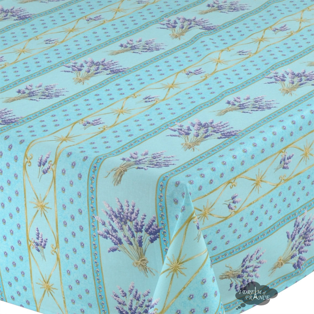60x96 Inch Lavender Blue Acrylic Coated Cotton Tablecloth - French Provence Style Rectangular Dining Table Cover by Le Cluny | Perfect for Farmhouse, Rustic Weddings & Outdoor Picnics