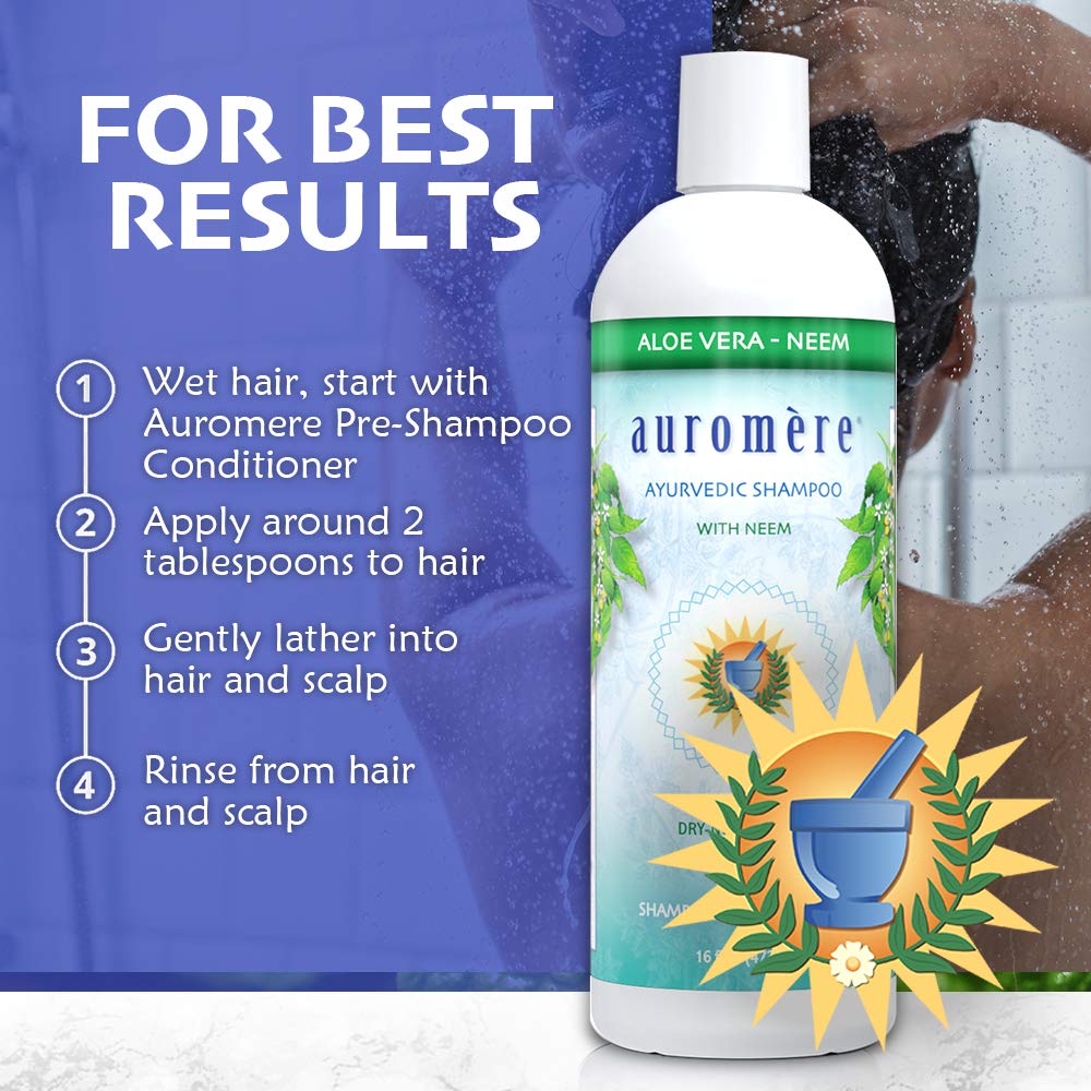 Auromere Neem & Aloe Vera Shampoo - 16 Fl Oz (Pack of 8) | Natural Hair Care for Dry Scalp & Dandruff Relief | Perfect for Daily Use & Ayurvedic Hair Treatment