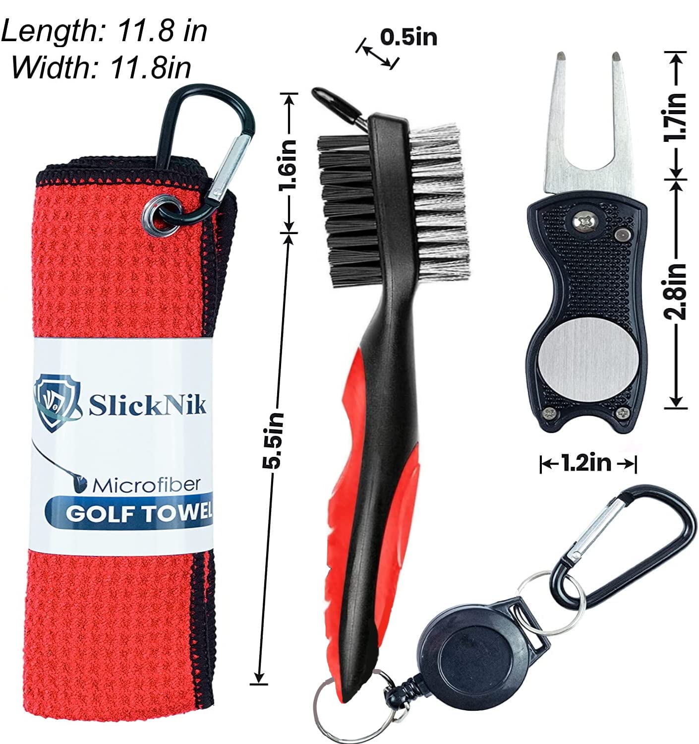 Premium Golf Towel Pack - 3 Pack Super Absorbent Microfiber Waffle Pattern Golf Towels with Club Brush, Groove Cleaner & Divot Tool | Perfect for Golf Course, Driving Range & Club Cleaning