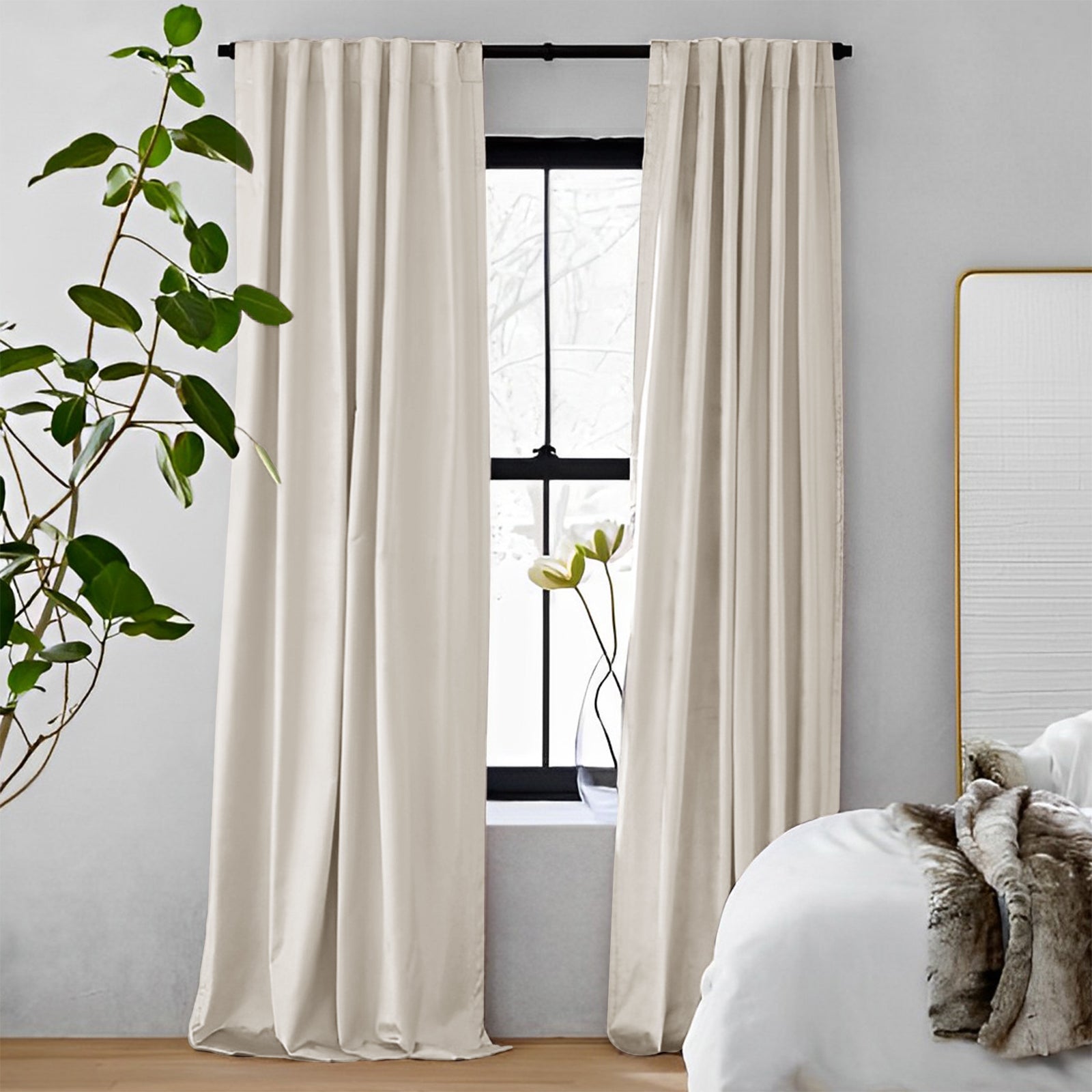 Luxury Blackout Curtains - Heavyweight Velvet Drapes in Greyish Brown | Noise Reducing & Thermal Insulated | Perfect for Bedroom, Living Room & Home Theater