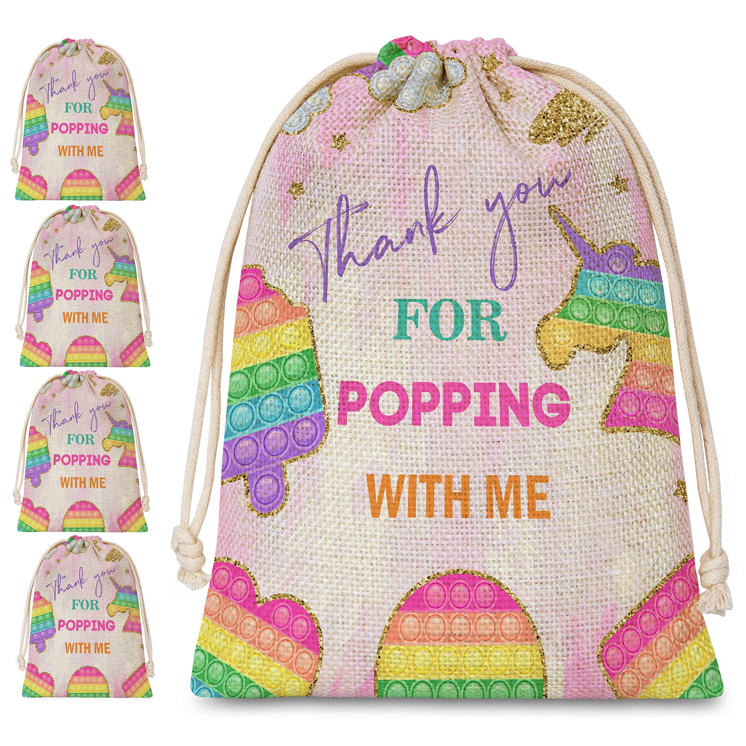 Tie Dye Pop It Party Favor Bags - 5 Pack Drawstring Gift Bags for Birthday Parties, Baby Showers & Theme Celebrations - Fun Party Supplies & Decorations for Kids, Teens & Adults