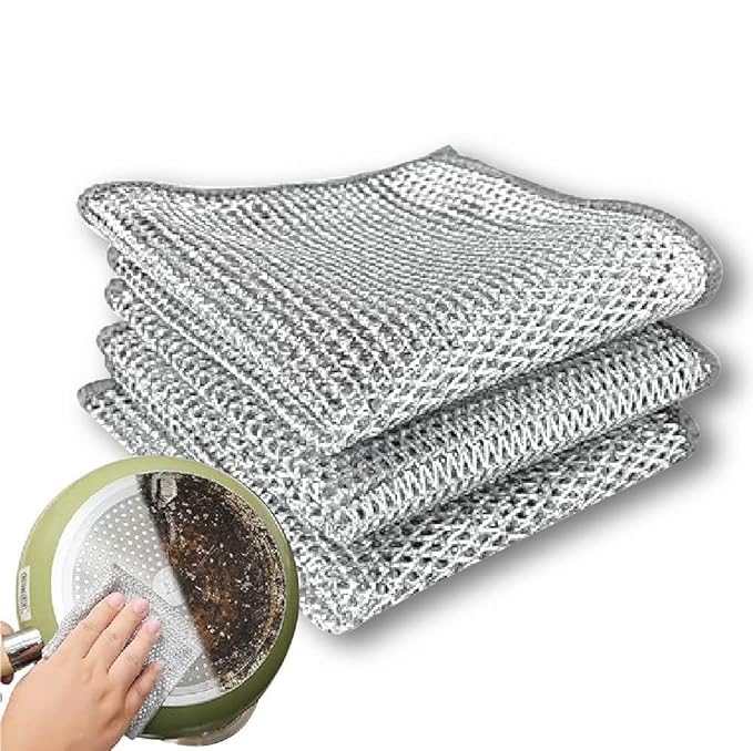 Premium Stainless Steel Scrub Pads for Dishes - Double-Sided Kitchen Scrubber Sponge with Scratch-Free Wire Mesh - Reusable Dishwashing Cloths for Wet & Dry Cleaning (Pack of 3) - Perfect for Pots, Pans, Sinks & Stovetops