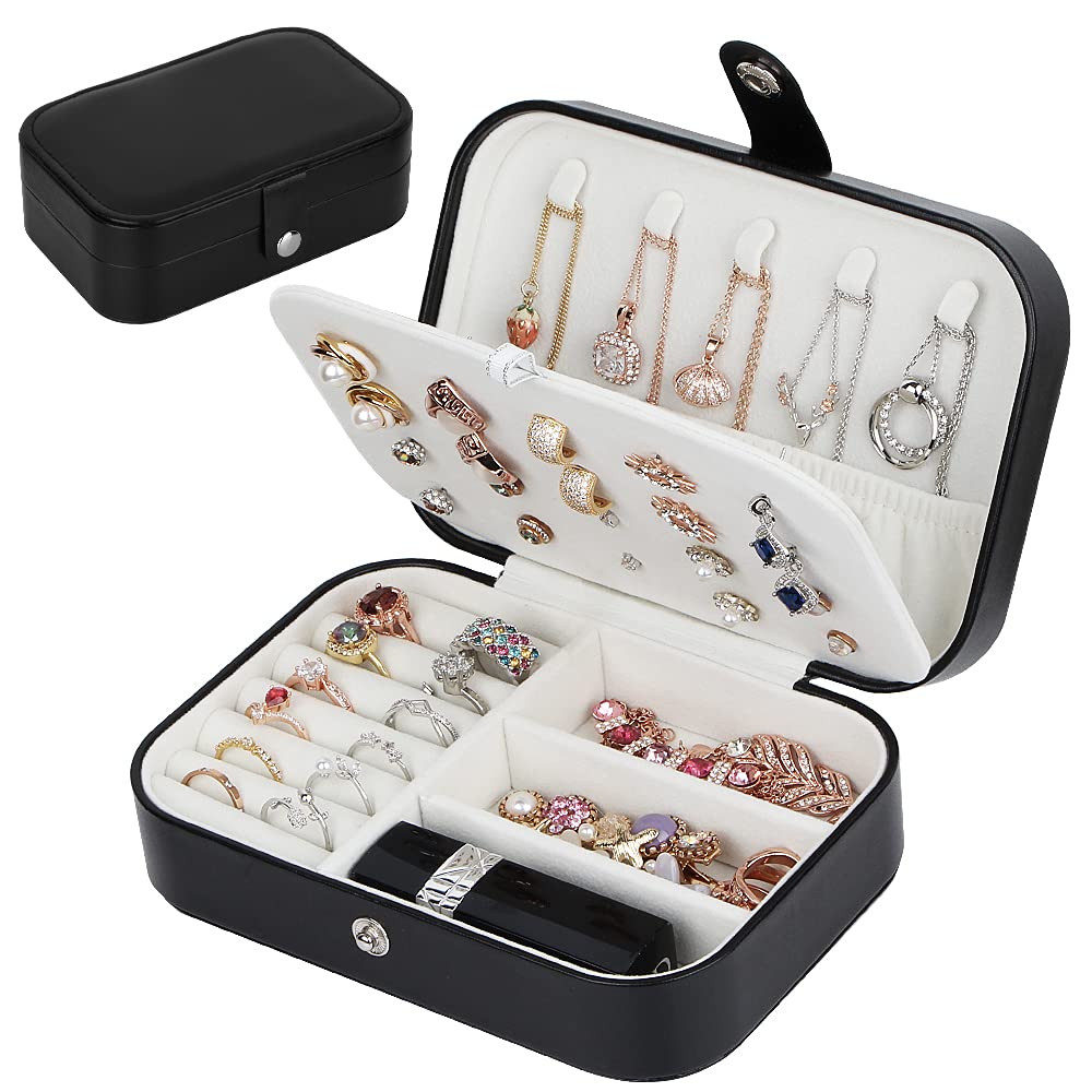 Double Layer Jewelry Organizer Box for Women - Travel Jewelry Case for Necklaces, Earrings, Rings & Accessories | Compact & Stylish Black Design | Perfect for Travel, Gifts & Daily Storage