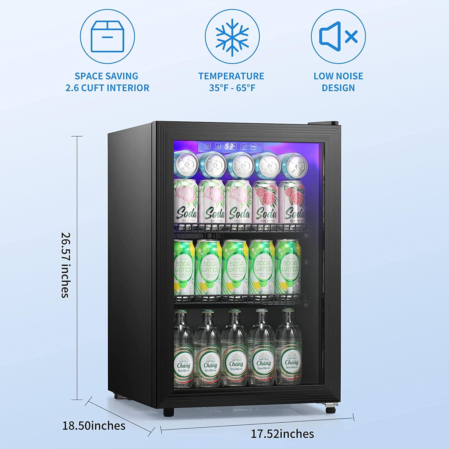 Antarctic Star W6870 2.4 Cubic Feet Mini Beverage Fridge with Electronic Temperature Control - Compact Cooler for Beer, Wine, Soda & Snacks - Perfect for Dorm, Office, Bedroom or Home Bar
