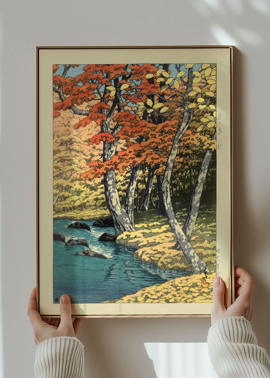 Autumn in Oirase by Hasui Kawase - Japanese Woodblock Print Wall Art for Home & Office Decor | Perfect for Living Rooms, Bedrooms & Gifts